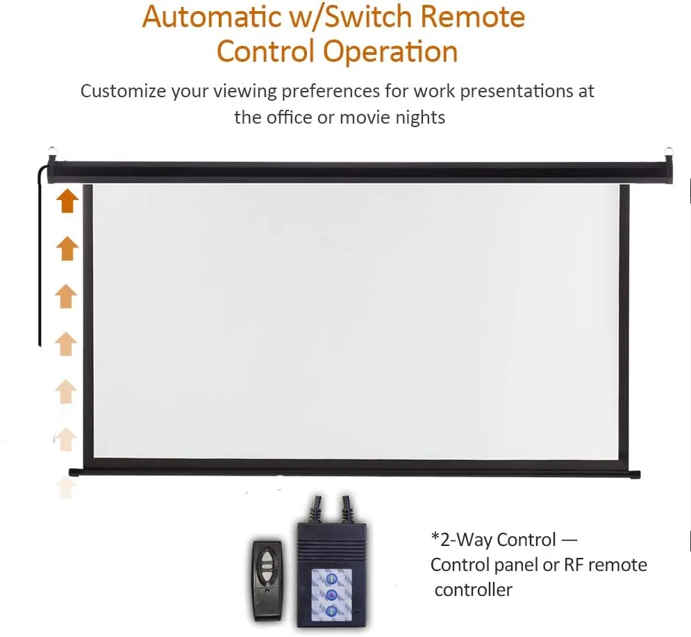 پرده نمایش پروژکتور موتوردار ZUEDA سایز ۱۰۰ اینچ، نسبت تصویر ۱۶:۹ HD، مناسب سینمای خانگی داخلی و خارجی، به همراه کنترل از راه دور، مشکی