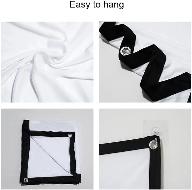 پرده نمایش پروژکتور WANGCL قابل حمل برای سینمای خانگی داخلی/خارجی، صفحه نمایش نرم سفید پلی استر 16/9 برای کمپینگ در فضای باز، تاشو با کنتراست بالا دارای سوراخ های آویز - 60 اینچ