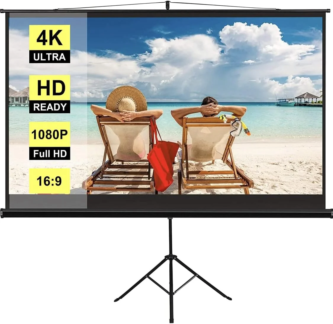 پرده نمایش سه پایه 100 اینچی YXS با پایه، 16:9 8K/4K Ultra HD 3D Ready، پرده نمایش پروژکتور فضای باز و داخلی برای سینمای حیاط خلوت، مسافرت، خانه، مهمانی، دفتر، کلاس درس و غیره... (221x124 سانتی متر)