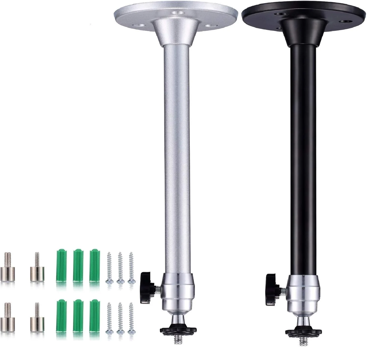 مجموعه 2 عددی پایه پروژکتور سقفی کوچک Yizerel، لوله های قابل تنظیم پایه پروژکتور دیواری سقفی با سرهای چرخشی 360 درجه، 3 اندازه سر نصب و لوازم جانبی پیچ