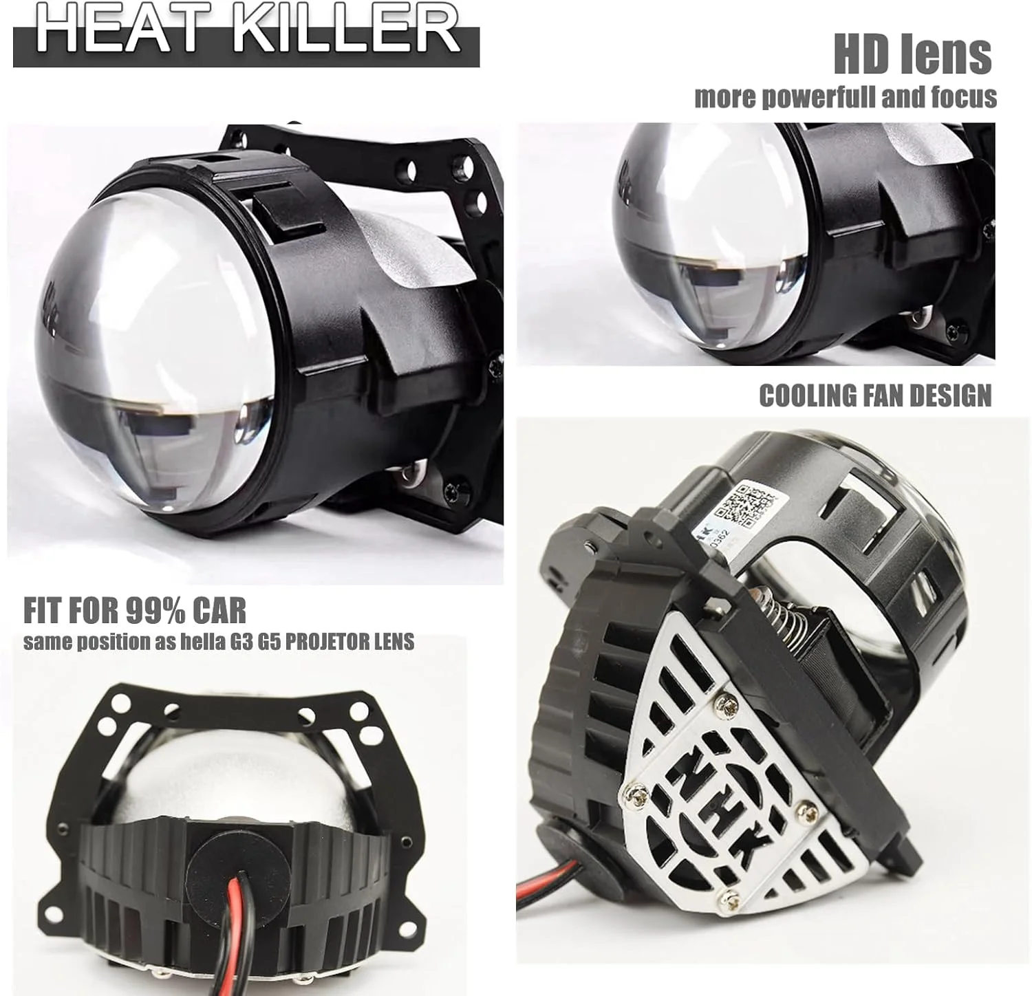 کیت بازسازی لنز مینی پروژکتور دوگانه 2.5 اینچی YUFANYA NHK - 84 وات 20000 لومن 6000 کلوین نور سفید با خط برش واضح برای چراغ های جلو خودرو و موتورسیکلت