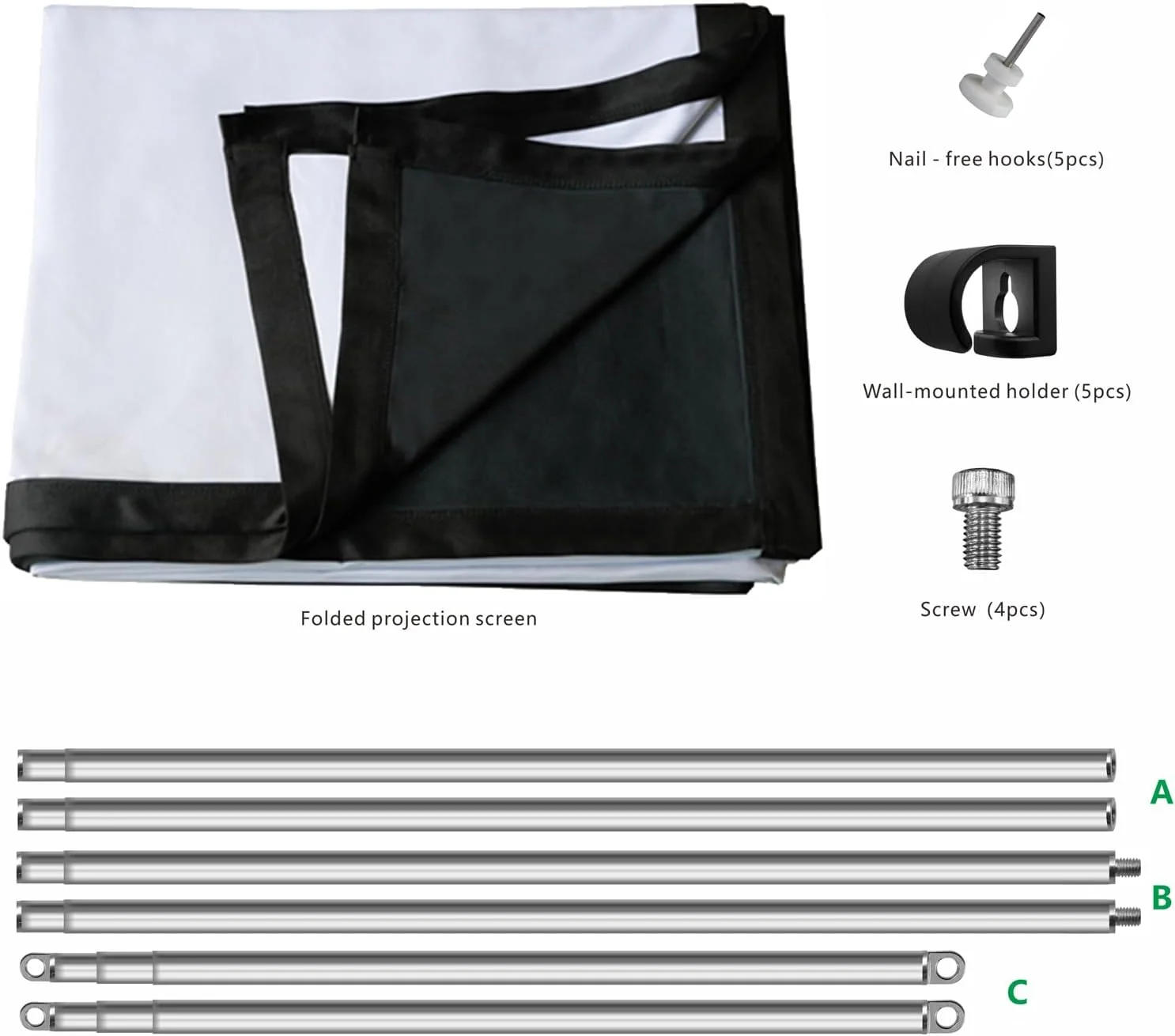 پرده نمایش تاشو 70 اینچی Yandood با قاب ترکیبی میله تلسکوپی استیل ضد زنگ 16:9 HD 4K ضد چروک با پشتی مشکی نقره ای قابل حمل