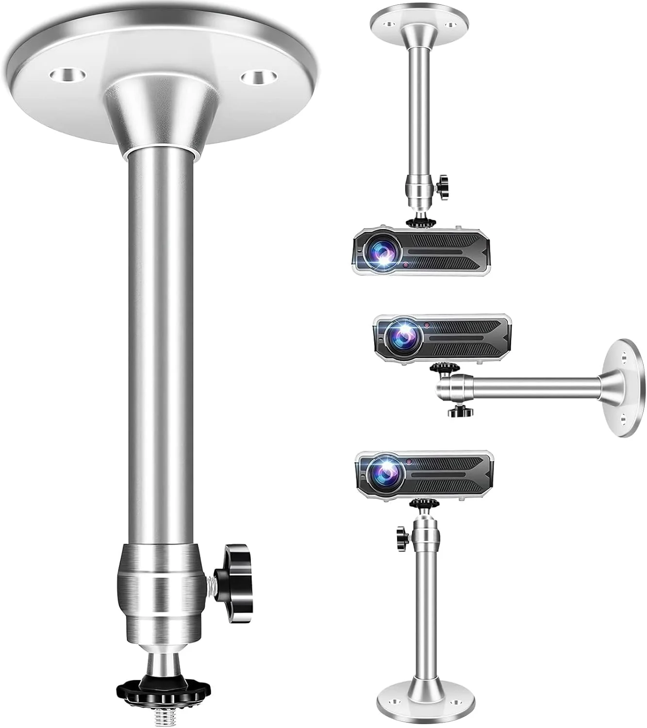 پایه پروژکتور YIMIDM، آلیاژ آلومینیوم 18 سانتی‌متری (7 اینچ) قابل تنظیم، پایه سقفی پروژکتور، نگهدارنده پایه دیواری برای دوربین‌های مداربسته CCTV DVR، ظرفیت بار 5 کیلوگرم، نقره‌ای
