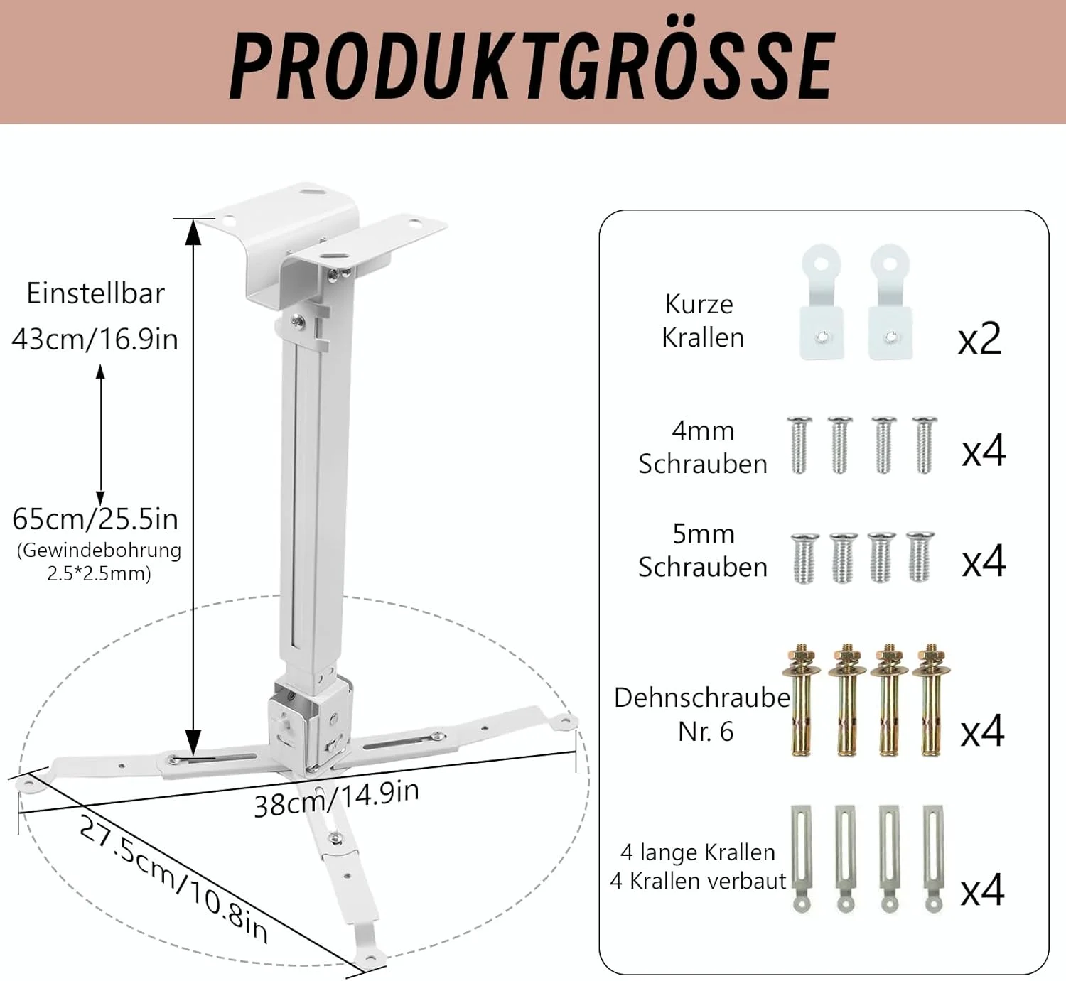 پایه ویدئو پروژکتور YedZen، پایه دیواری ویدئو پروژکتور، پایه سقفی، ارتفاع قابل تنظیم 43-65 سانتی متر، پایه چرخشی ویدئو پروژکتور، گردان