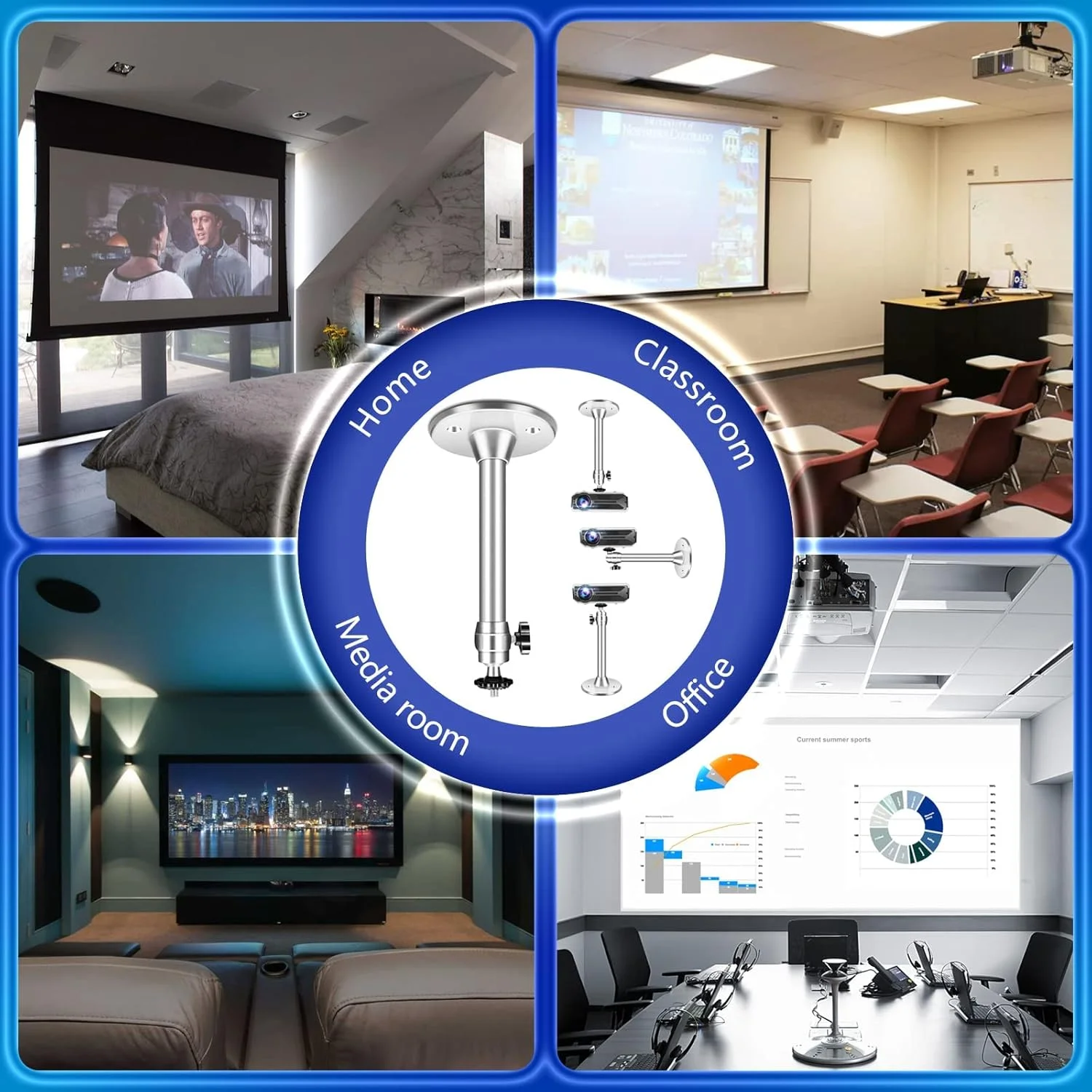 پایه پروژکتور YIMIDM، آلیاژ آلومینیوم 18 سانتی‌متری (7 اینچ) قابل تنظیم، پایه سقفی پروژکتور، نگهدارنده پایه دیواری برای دوربین‌های مداربسته CCTV DVR، ظرفیت بار 5 کیلوگرم، نقره‌ای