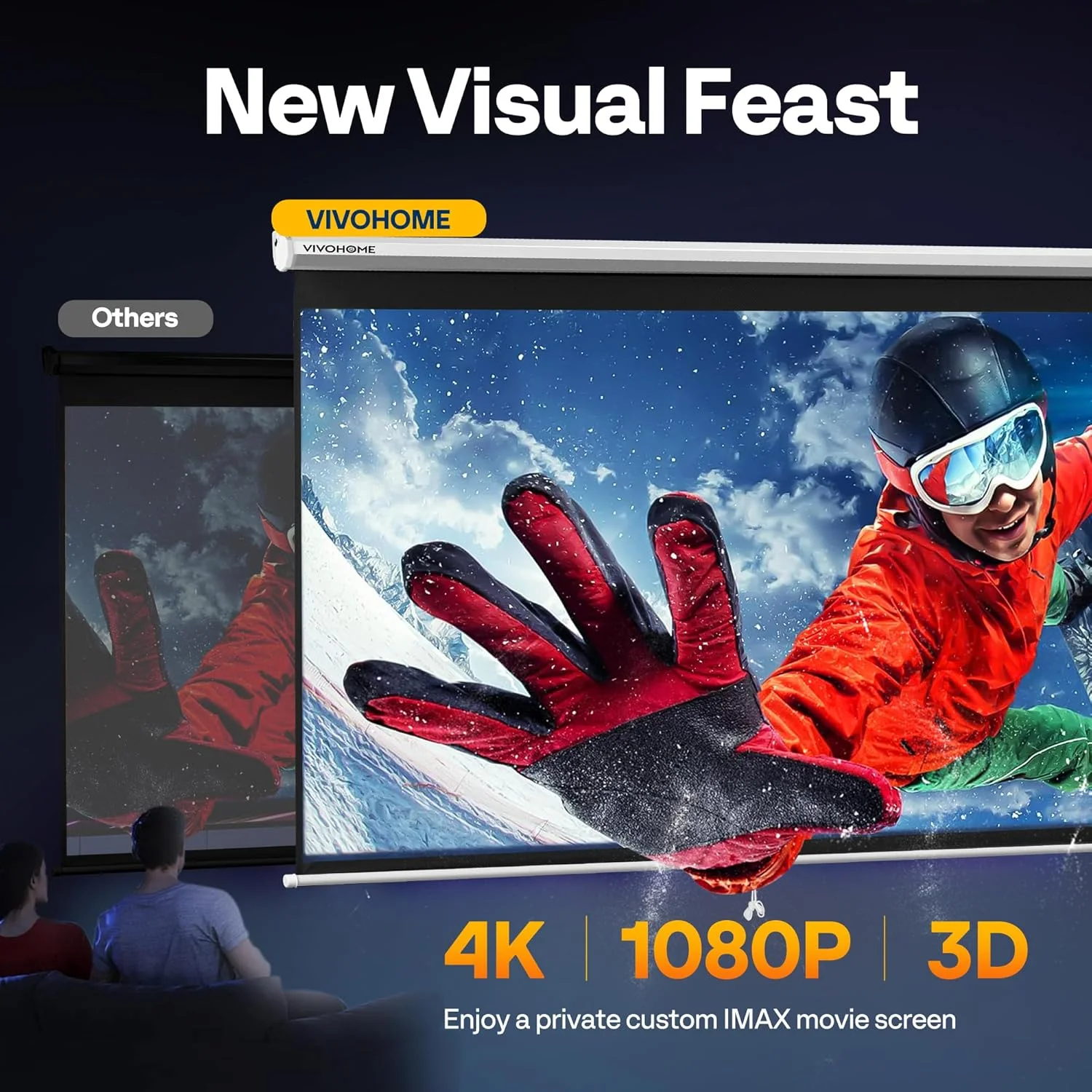 پرده نمایش پروژکتور VIVOHOME، 16:9 100 اینچ جمع شونده، پرده نمایش دستی HD 4K برای سینمای خانگی، سینما، دفتر (233cm x 125cm، سفید)