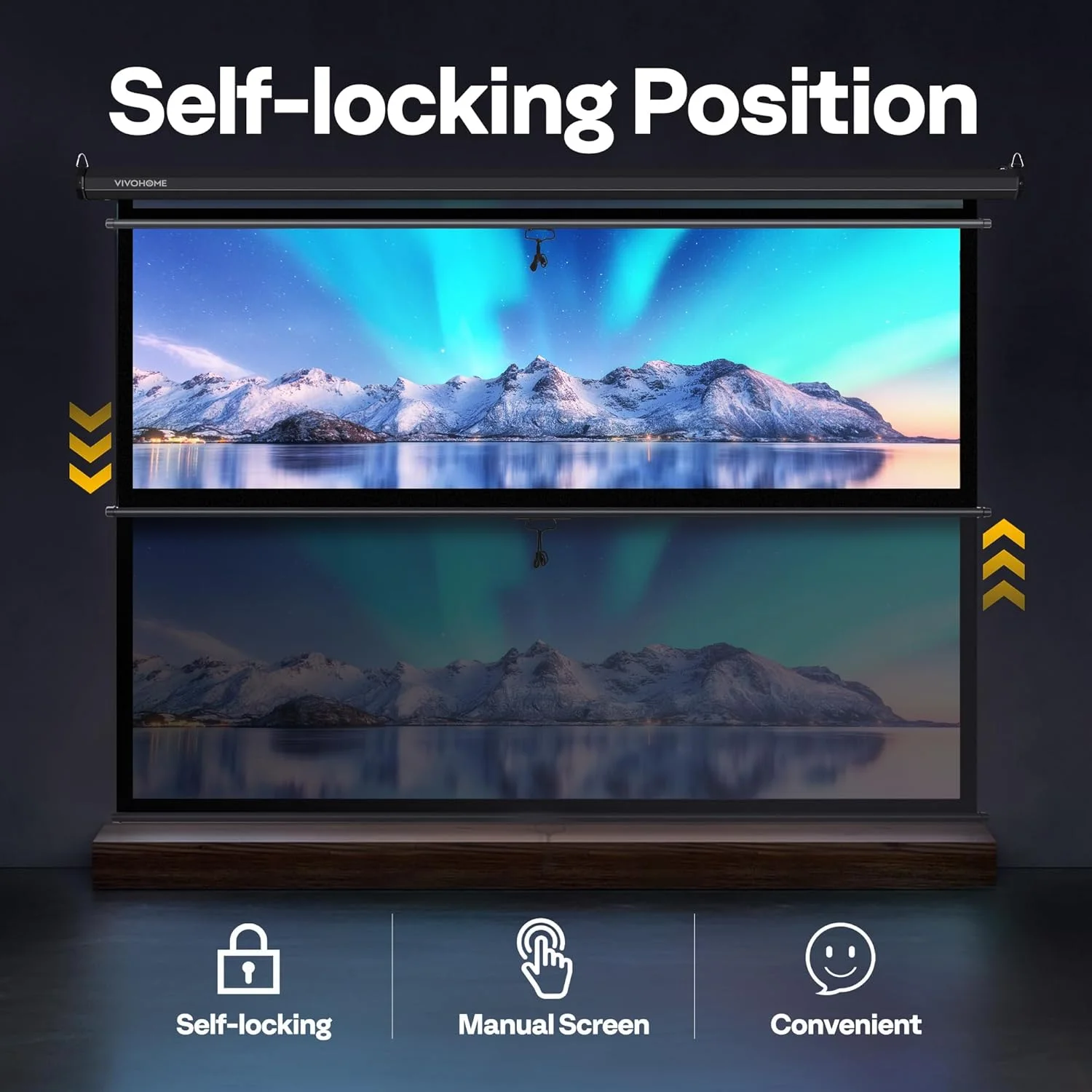 پرده نمایش پروژکتور VIVOHOME، 16:9 80 اینچ، پرده نمایش جمع شونده، پرده نمایش فیلم دستی HD 4K برای سینمای خانگی، دفتر کار (مساحت نمایش 70Wx40H اینچ، مشکی)