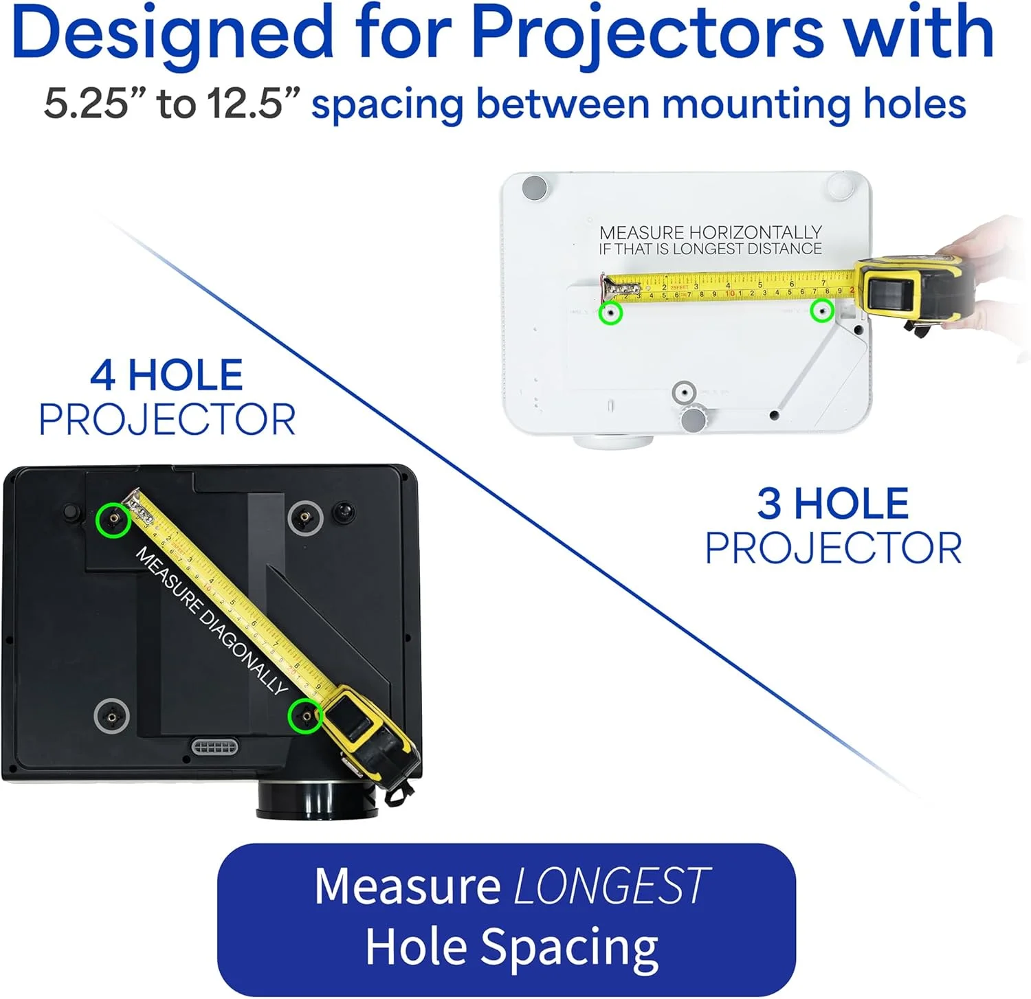 پایه سقفی پروژکتور یونیورسال VIVO با قابلیت افزایش طول، ارتفاع قابل تنظیم، سفید، MOUNT-VP02W