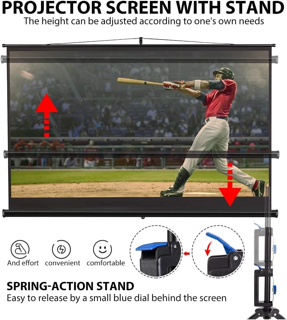 پرده نمایش پروژکتور 100 اینچی تاشو قابل حمل VIVOHOME با پایه سه پایه قابل تنظیم، پرده نمایش داخلی و خارجی، 4K HD 16:9 بدون چروک