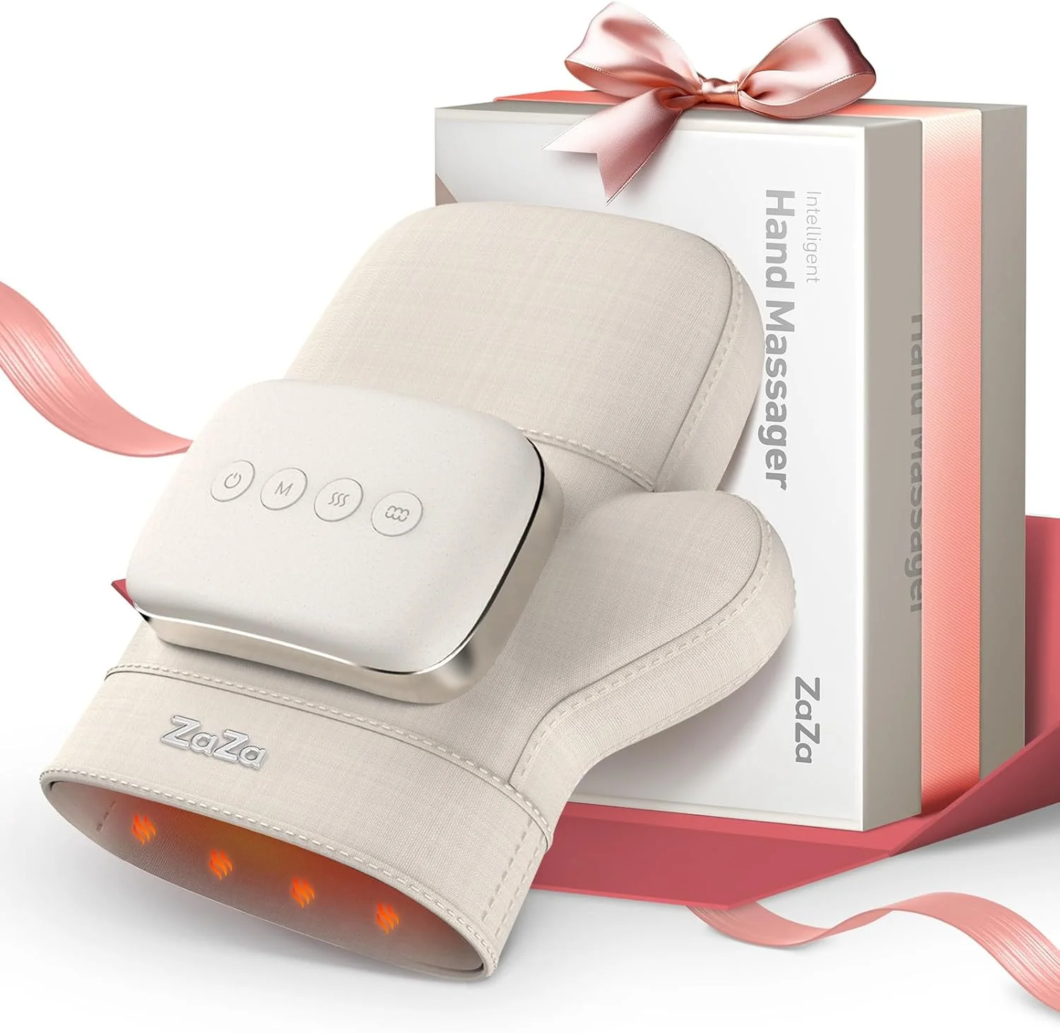 ماساژور دستی برقی بی سیم zaza با گرما و فشار، ماساژ فشاری کیسه هوا برای انگشتان و کف دست، تسکین دهنده درد آرتروز و تونل کارپال، آرامش بخش عضلات، برای تمام سنین بانوان، سفید مایل به کرم