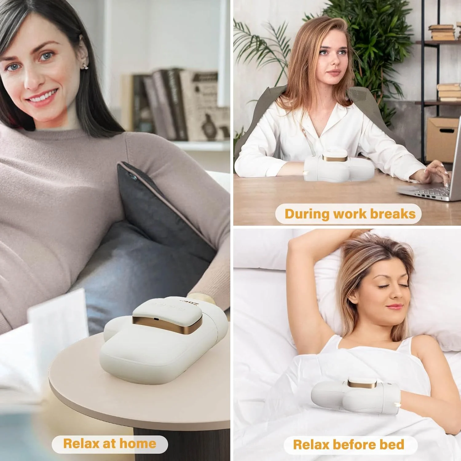 ماساژور دستی برقی بی سیم zaza با گرما و فشار، ماساژ فشاری کیسه هوا برای انگشتان و کف دست، تسکین دهنده درد آرتروز و تونل کارپال، آرامش بخش عضلات، برای تمام سنین بانوان، سفید مایل به کرم