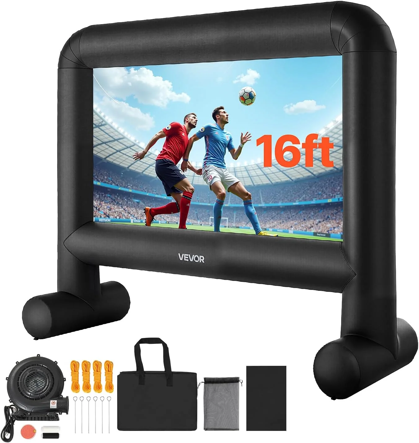 پرده نمایش بادی 4.8 متری VEVOR، پرده پروژکتور بادی با کیف نگهداری قابل حمل، نسبت تصویر 16:9، راه اندازی آسان برای نمایش فیلم در فضای باز، حیاط خلوت، سینمای خانگی، مهمانی با تم
