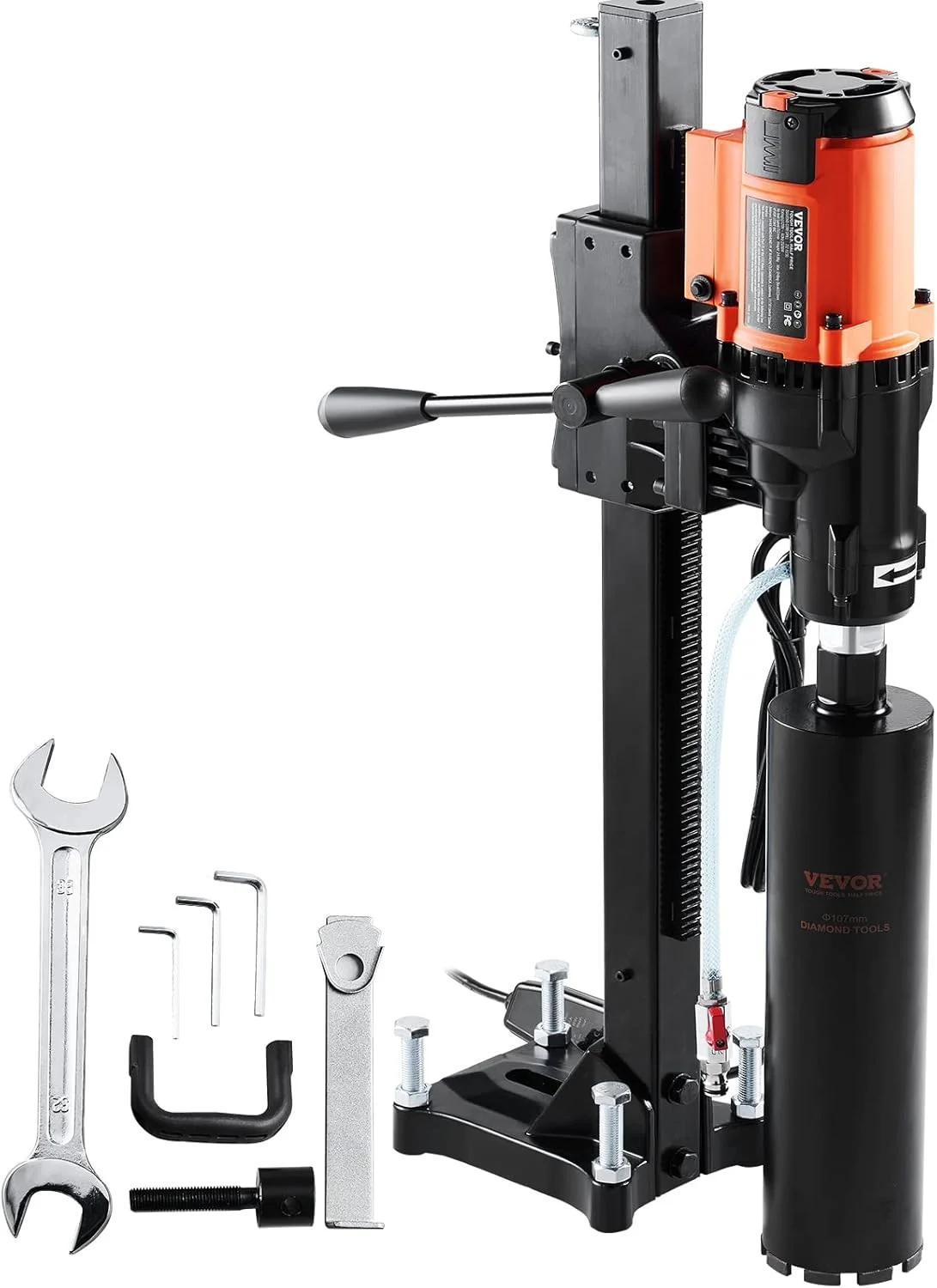 دستگاه حفاری مغزه الماس VEVOR، دستگاه حفاری مغزه بتن 8 اینچی مرطوب و خشک با پایه، سرعت 750 دور در دقیقه و رزوه 1-1/4 اینچ 5/8 اینچ و دسته بالابر، قطر حفاری 8 اینچ برای بلوک آجری بتنی سنگی، 2500 وات
