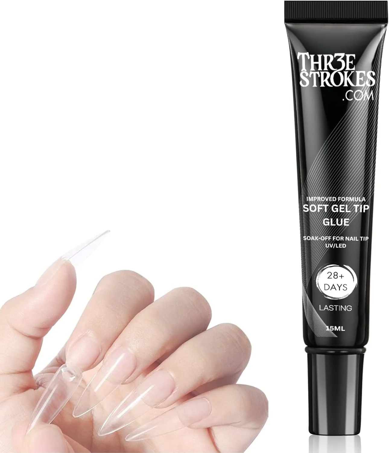 چسب ژل ناخن 3 در 1 THR3E STROKES برای نوک ناخن مصنوعی، چسب ژل ناخن فوق العاده قوی 20 گرمی برای اکستنشن ناخن، نوک ناخن ژل نرم و چسب نگین ناخن سه بعدی، ژل ناخن UV با ماندگاری طولانی
