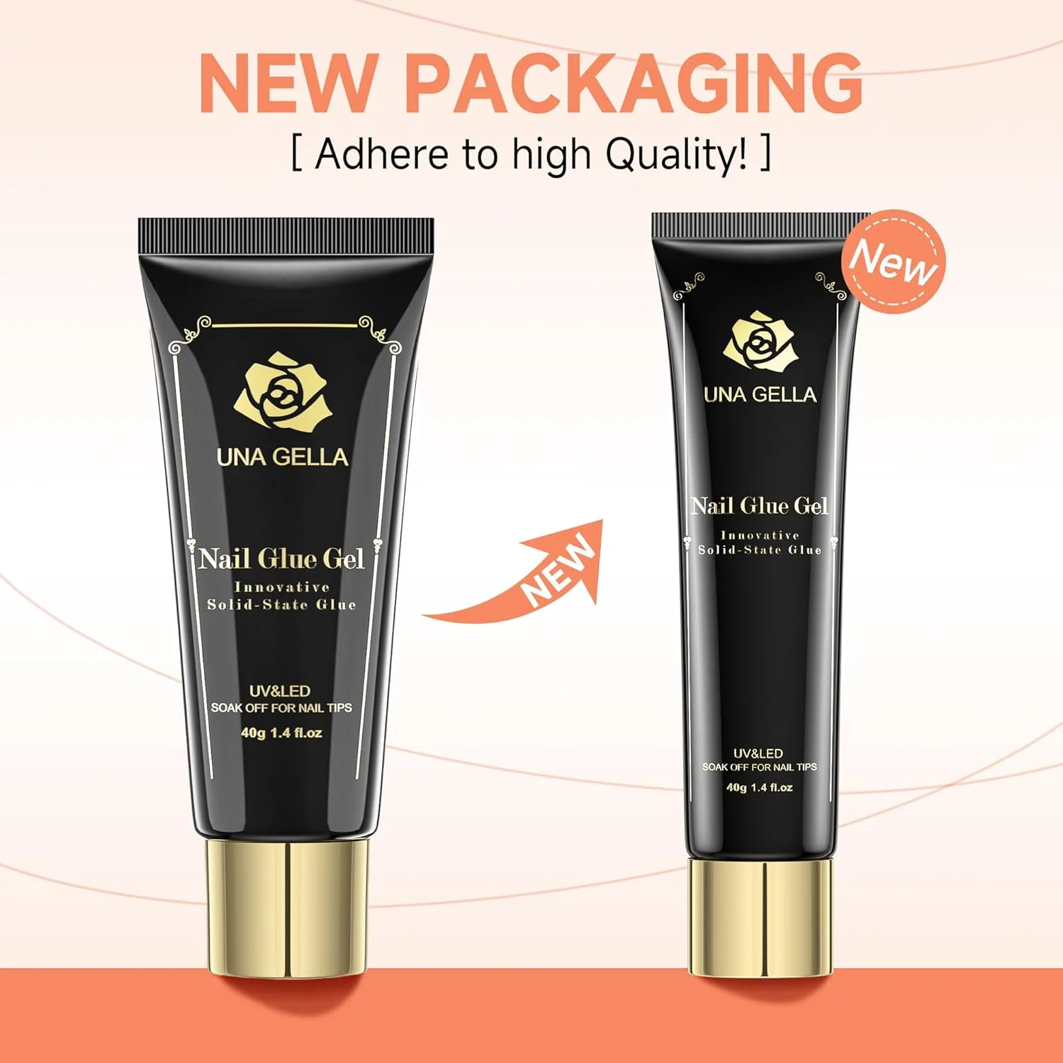 ژل چسب ناخن ژله ای نرم UNA GELLA، ژل چسب جامد ناخن 40 میلی لیتر، نیاز به خشک شدن با لامپ، ژل چسب فوق العاده قوی ناخن برای اکستنشن ناخن های اکریلیک، نوک ناخن مصنوعی، مناسب برای ناخن های ژلی