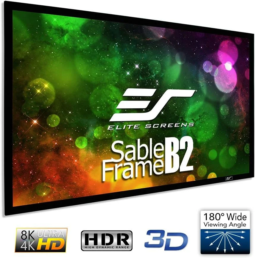 پرده نمایش ثابت قاب‌دار الیت اسکرینز Sable Frame B2، قطر 110 اینچ، نسبت تصویر 16:9، مناسب برای تصاویر Active 3D 4K / 8K Ultra HD سینمای خانگی، همراه با کیت نصب، مدل SB110WH2-Z