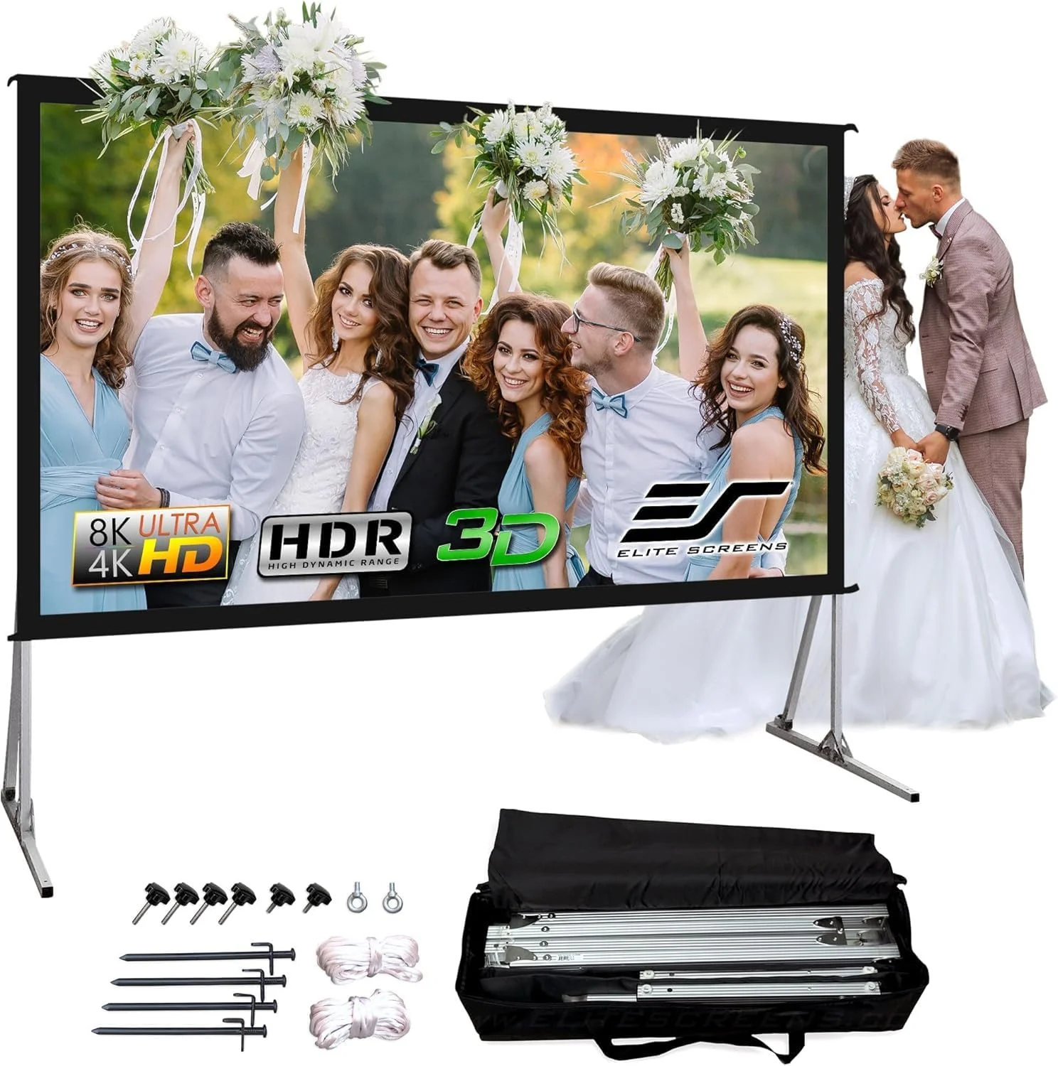 پرده نمایش پروژکتور فضای باز 135 اینچی Elite Screens Yard Master 2 با پایه 4:3، 8K 4K Ultra HD 3D قابل حمل تاشو سریع سینمای خانگی نمایش از پشت، OMS135VR2 - شرکت مستقر در ایالات متحده