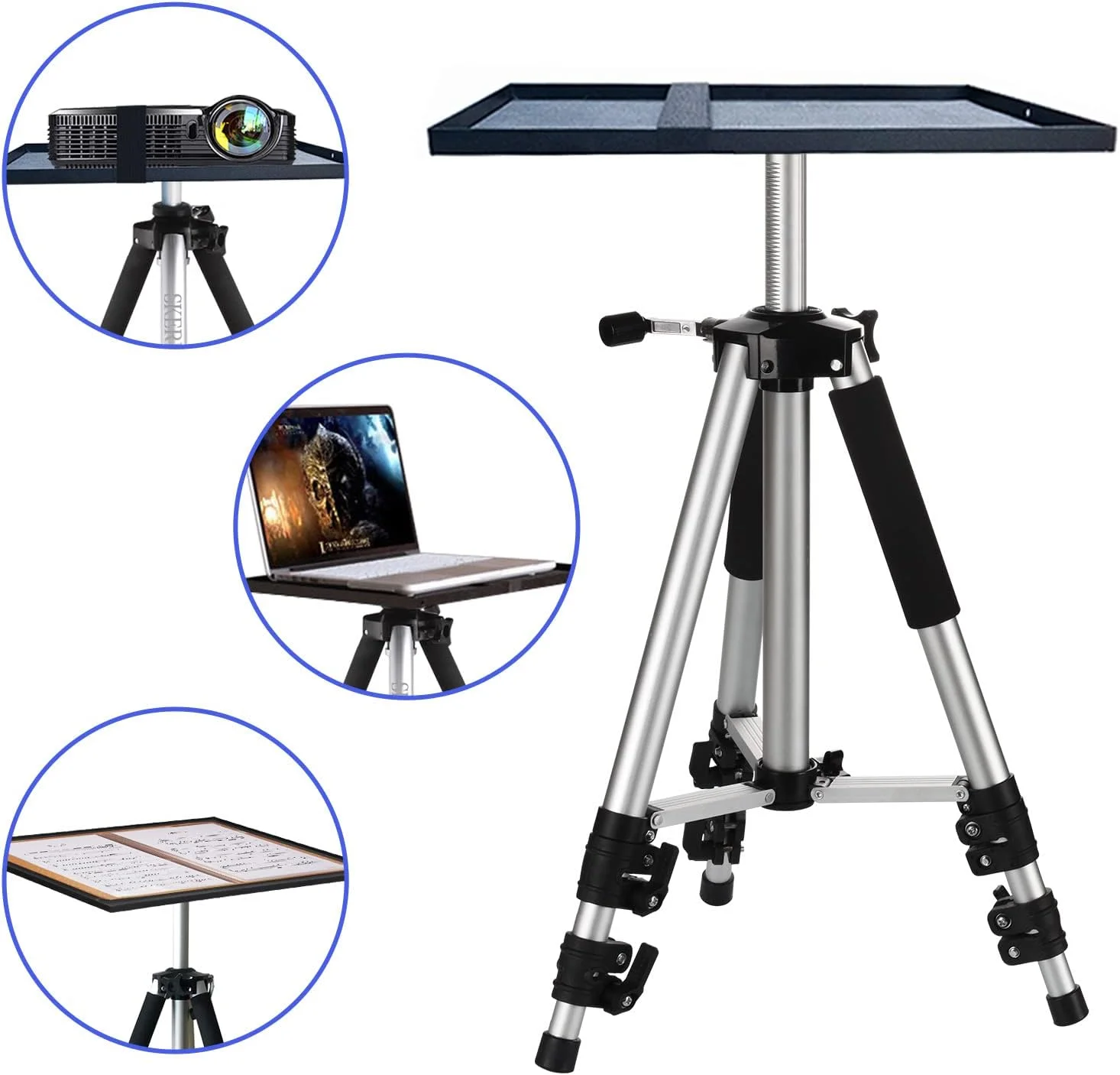 پایه سه پایه پروژکتور HONGY، سه پایه لپ تاپ، آلیاژ آلومینیوم سبک وزن، سه پایه مسافرتی جهانی قابل حمل دوربین با پایه های تلسکوپی، دارای سینی و سر توپی، کیف حمل برای پروژکتورهای لپ تاپ