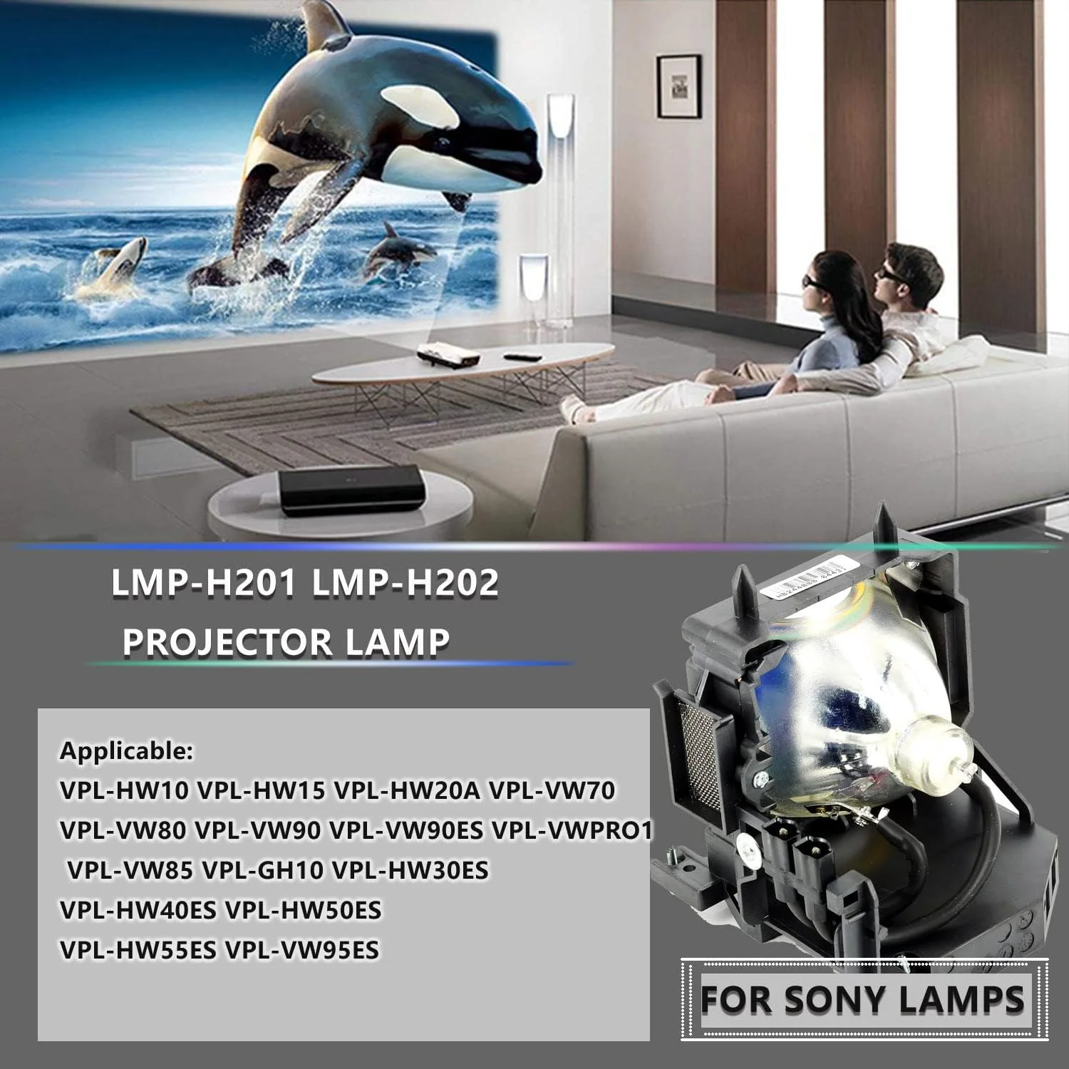 لامپ پروژکتور جایگزین HOSECES LMP-H202 LMP-H201 برای پروژکتورهای Sony VPL-HW30AES HW30ES HW50ES HW55ES VW95ES HW30 HW30ES SXRD HW40ES