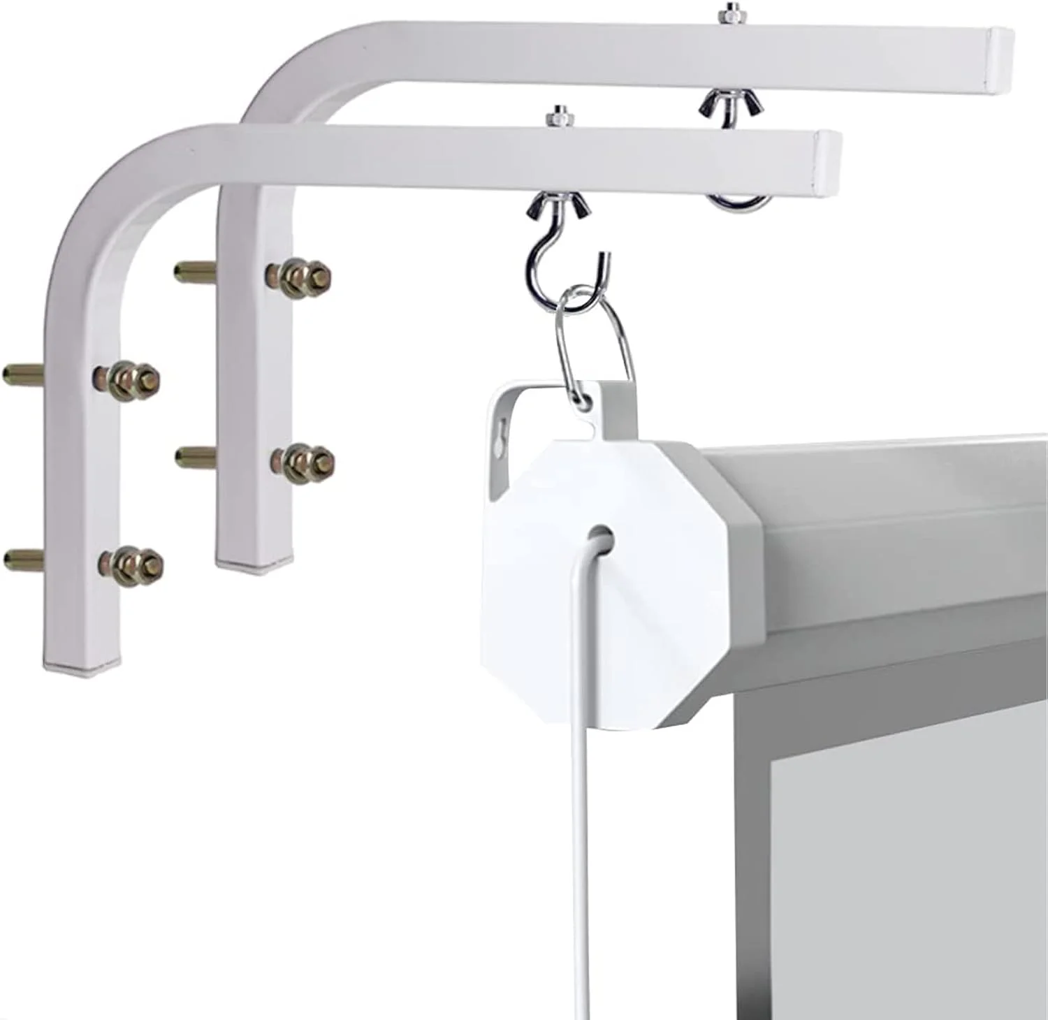 پایه سقفی پرده پروژکتور یونیورسال MAKINGTEC، 2 عدد براکت L شکل پرده پروژکتور، پایه آویز دیواری، اکستنشن قابل تنظیم 6.5 اینچی با کیت قلاب برای پروژکتورهای خانگی، اداری و پرده نمایش فیلم