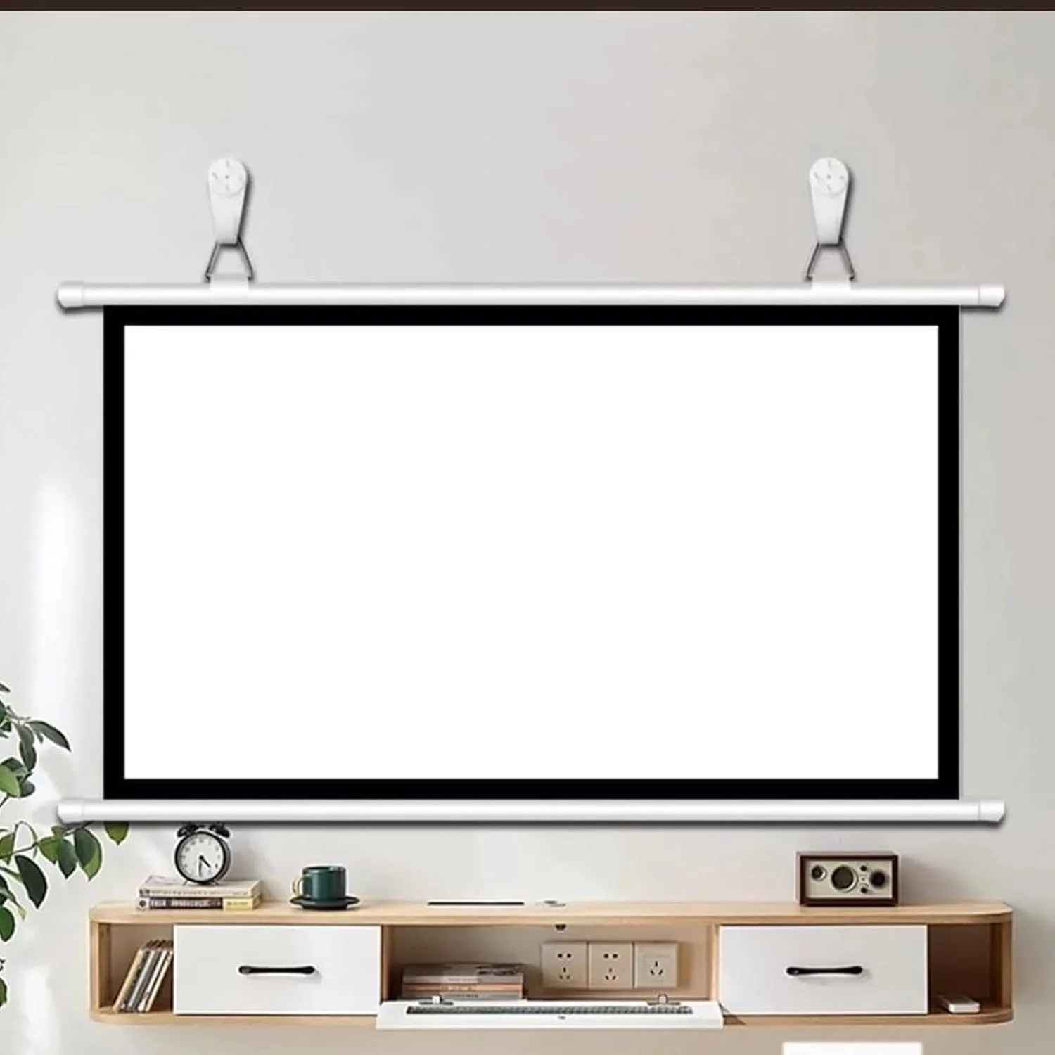 پرده نمایش پروژکتور دستی کشویی 30، 40، 50، 60، 72 اینچ، 16:9/4:3 پرده نمایش ویدئویی سینمای خانگی، پرده پروژکتور داخلی و خارجی سفید، نصب دیواری/سقفی، دستی با کیفیت HD -16:09-60