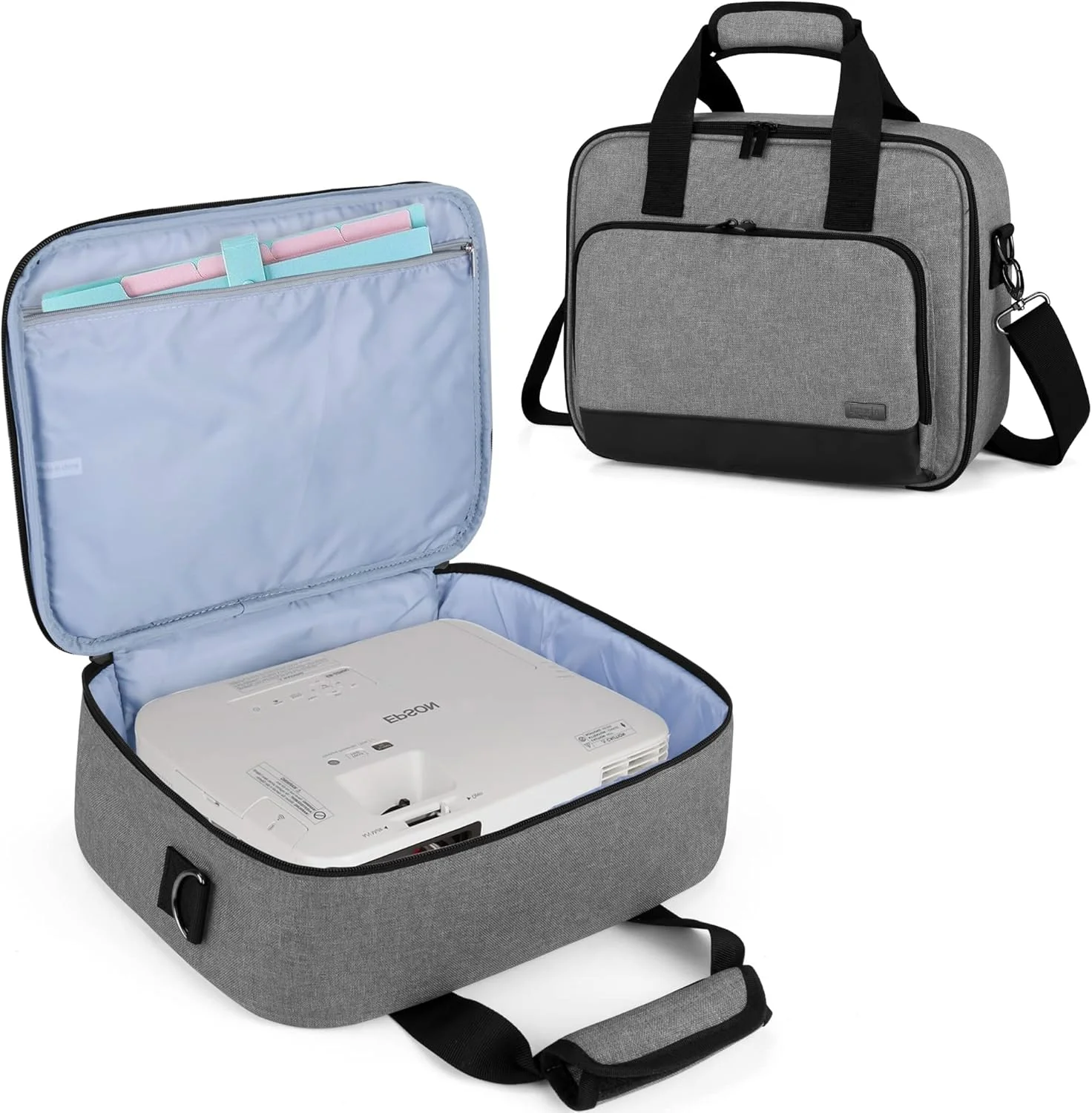 کیف پروژکتور LUXJA، کیف پروژکتور با جیب های نگهداری لوازم جانبی (سازگار با اکثر پروژکتورهای اصلی)، متوسط (34.92 x 26.67 x 11.43 سانتی متر)، خاکستری