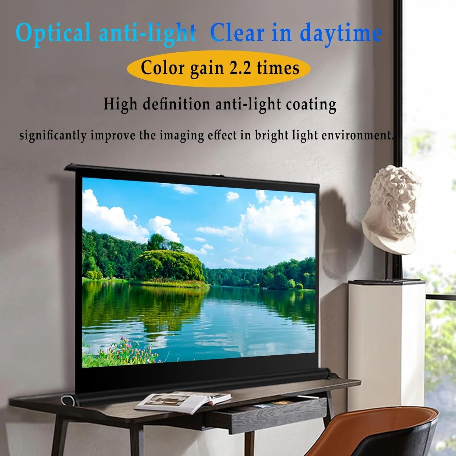 پرده نمایش پروژکتور دستی، تاشو و قابل حمل، نسبت تصویر 16:9، کیفیت 4K HD، 30 اینچ، 40 اینچ، 50 اینچ، ضد چروک و سبک وزن برای سینمای خانگی و فضای باز