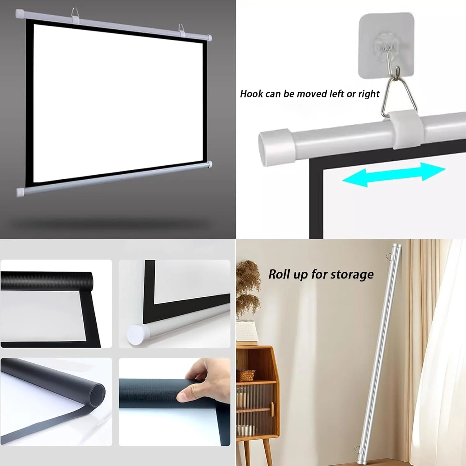 پرده نمایش پروژکتور دستی کشویی 30، 40، 50، 60، 72 اینچ، 16:9/4:3 پرده نمایش ویدئویی سینمای خانگی، پرده پروژکتور داخلی و خارجی سفید، نصب دیواری/سقفی، دستی با کیفیت HD -16:09-60