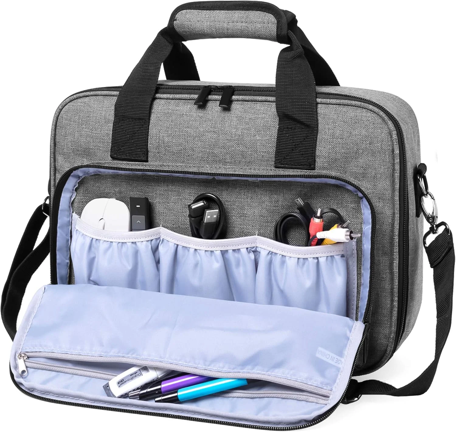 کیف پروژکتور LUXJA، کیف پروژکتور با جیب های نگهداری لوازم جانبی (سازگار با اکثر پروژکتورهای اصلی)، متوسط (34.92 x 26.67 x 11.43 سانتی متر)، خاکستری