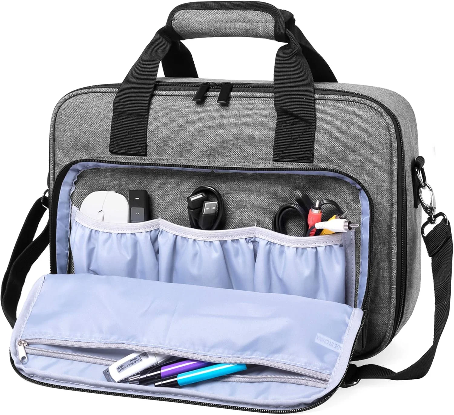 کیف حمل پروژکتور LUXJA، کیف پروژکتور با آستین محافظ لپ تاپ، بزرگ (40.64x29.21x14.60 سانتی متر)، خاکستری