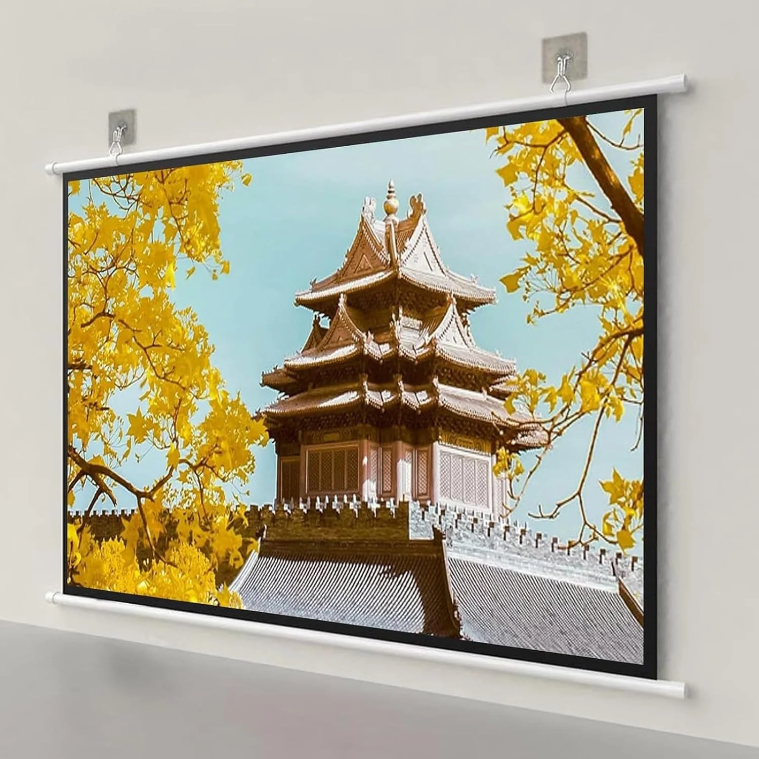 پرده نمایش پروژکتور دستی کشویی 30، 40، 50، 60، 72 اینچ، 16:9/4:3 پرده نمایش ویدئویی سینمای خانگی، پرده پروژکتور داخلی و خارجی سفید، نصب دیواری/سقفی، دستی با کیفیت HD -16:09-60