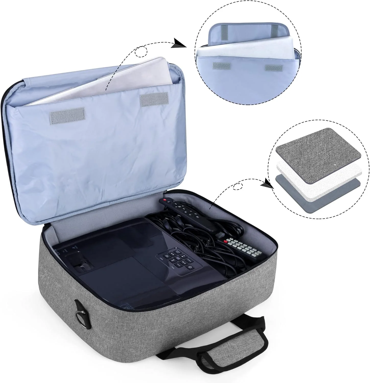 کیف حمل پروژکتور LUXJA، کیف پروژکتور با آستین محافظ لپ تاپ، بزرگ (40.64x29.21x14.60 سانتی متر)، خاکستری