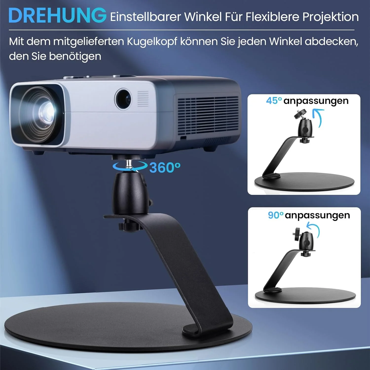 پایه رومیزی پروژکتور OJTOJT، نگهدارنده پروژکتور رومیزی با رابط پیچ 1/4 اینچی، پایه پروژکتور با چرخش 360 درجه برای سینمای خانگی، اتاق بازی، دفتر (B)