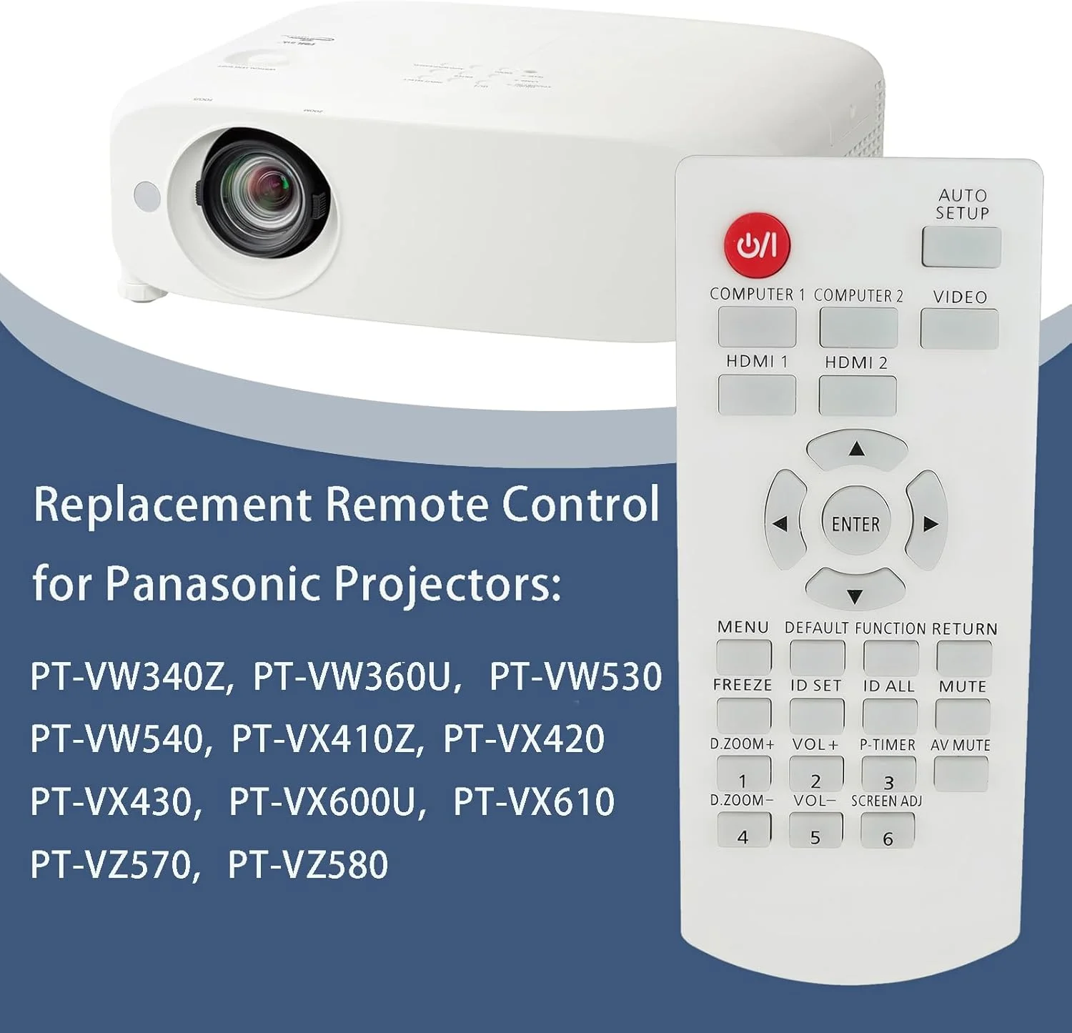 ریموت کنترل جایگزین N2QAYA000088 برای پروژکتورهای پاناسونیک PT-VW340Z، PT-VW360U، PT-VW530، PT-VW540، PT-VX410Z، PT-VX420، PT-VX430، PT-VX600U، PT-VX610، PT-VZ570، PT-VZ580