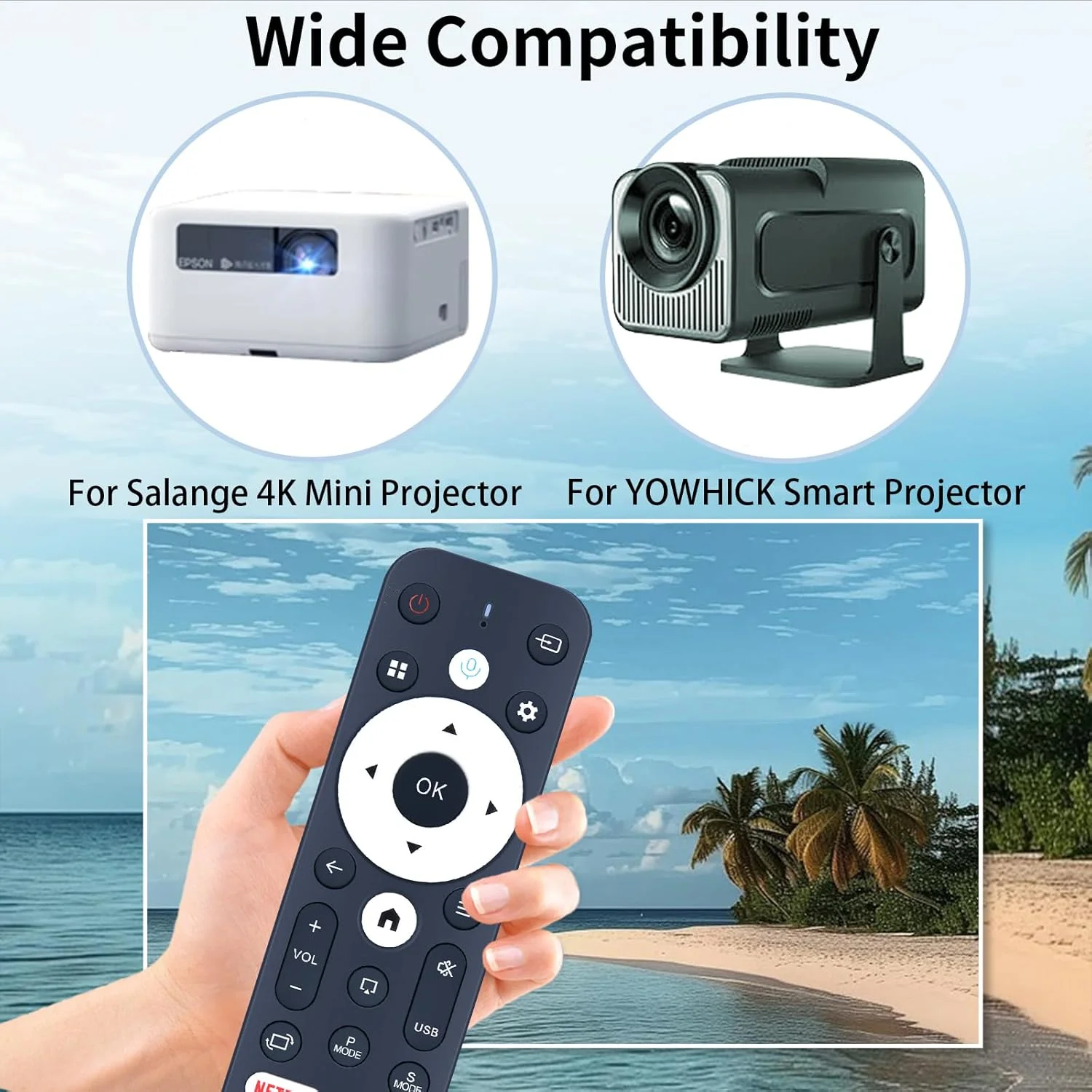 ریموت کنترل صوتی جایگزین برای مینی پروژکتور 4K Salange HY320AA، برای پروژکتور هوشمند YOWHICK