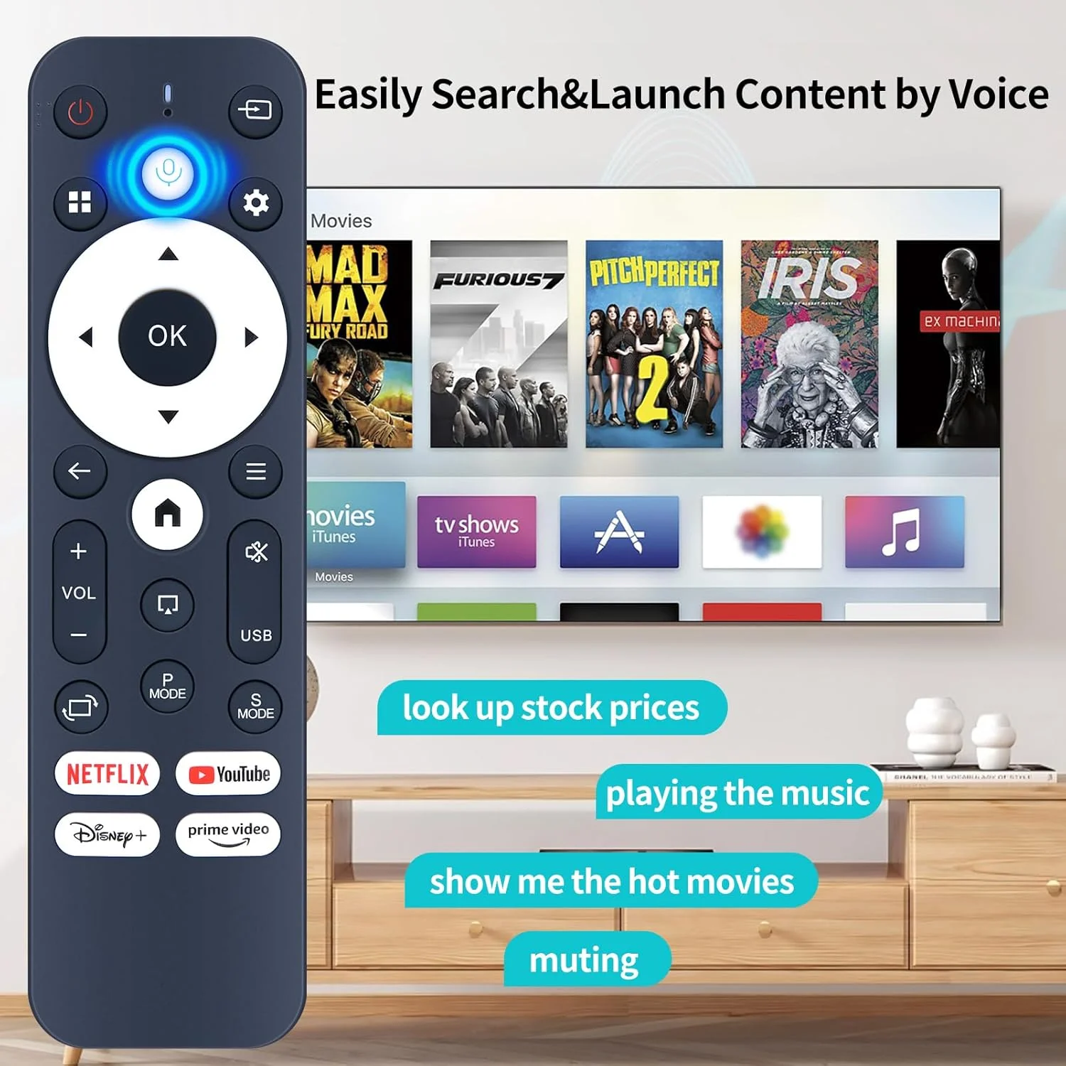 ریموت کنترل صوتی جایگزین برای مینی پروژکتور 4K Salange HY320AA، برای پروژکتور هوشمند YOWHICK