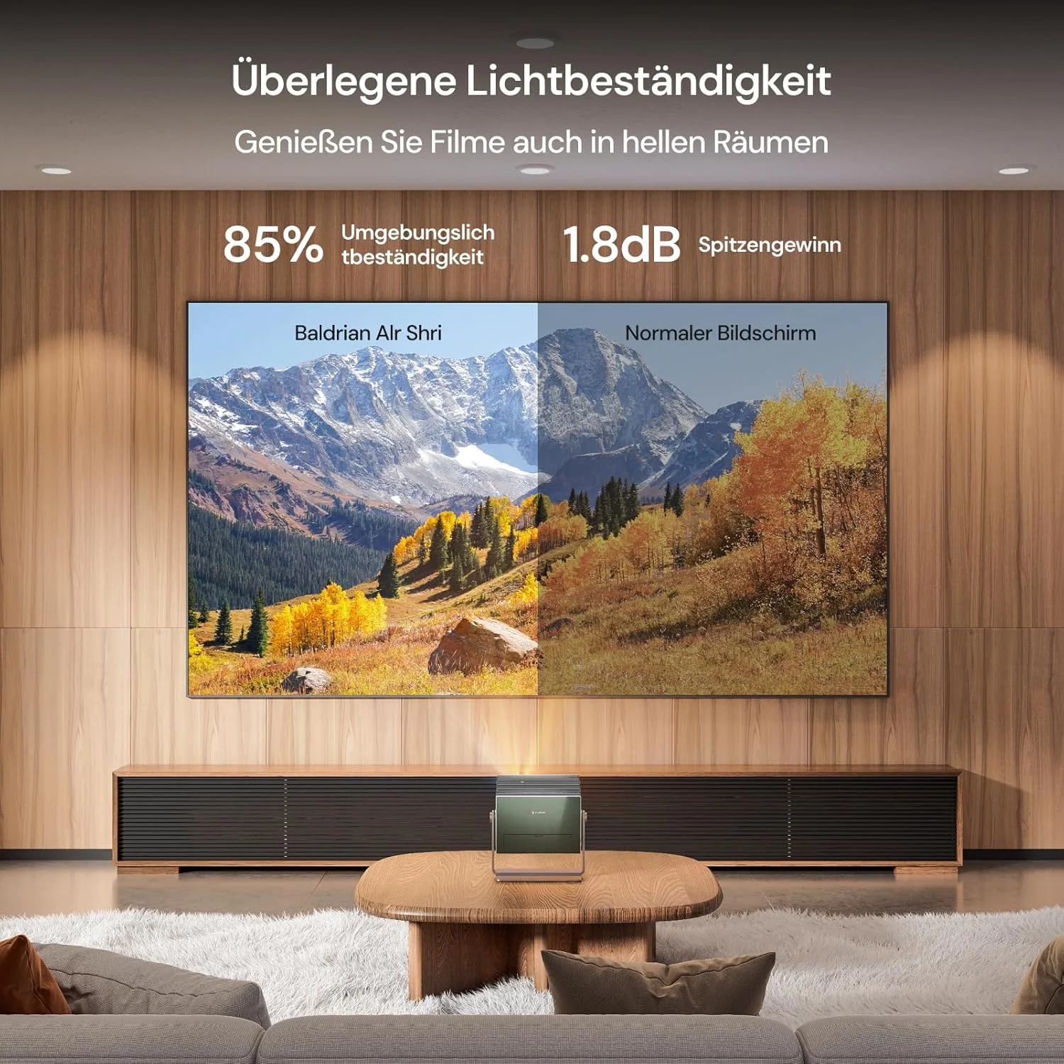 پرده نمایش ثابت 100 اینچی فرسنل Valerion، با قابلیت حذف نور محیط، بهره 1.8dB، مقاومت 85% در برابر نور محیط، طراحی ضد لکه، نسبت تصویر 16:9 مناسب برای پروژکتورهای با پرتاب نور بلند