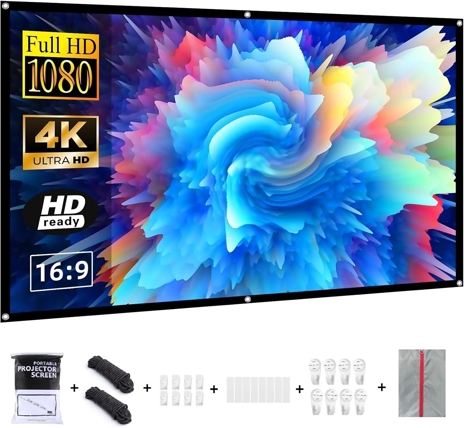 پرده نمایش پروژکتور 60 اینچی VERCORKIN، پرده نمایش فیلم قابل حمل برای داخل و خارج از خانه، نسبت تصویر 16:9، تاشو، ضد چروک، مناسب برای سینمای خانگی، پشتیبانی از نمایش دو طرفه