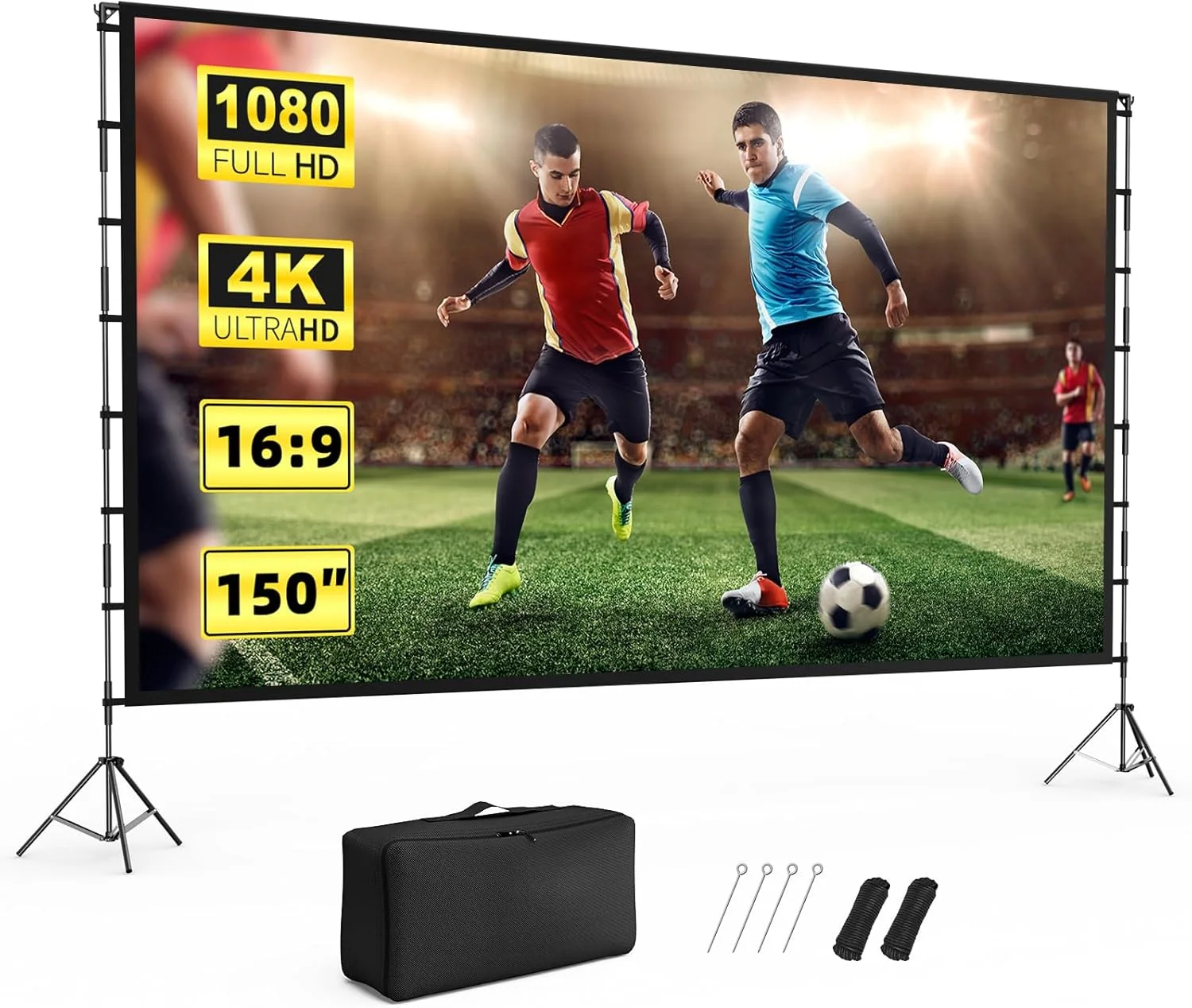 پرده نمایش پروژکتور فضای باز، پرده نمایش پروژکتور Vamvo با پایه قابل حمل 150 اینچی، پرده نمایش تاشو 10 فوتی برای سینمای خانگی و شب فیلم در حیاط خلوت به همراه کیف حمل پرده نمایش پروژکتور فضای باز، پرده نمایش پروژکتور Vamvo با پایه قابل حمل 150 اینچی، پرده نمایش تاشو 10 فوتی برای سینمای خانگی و شب فیلم در حیاط خلوت به همراه کیف حمل