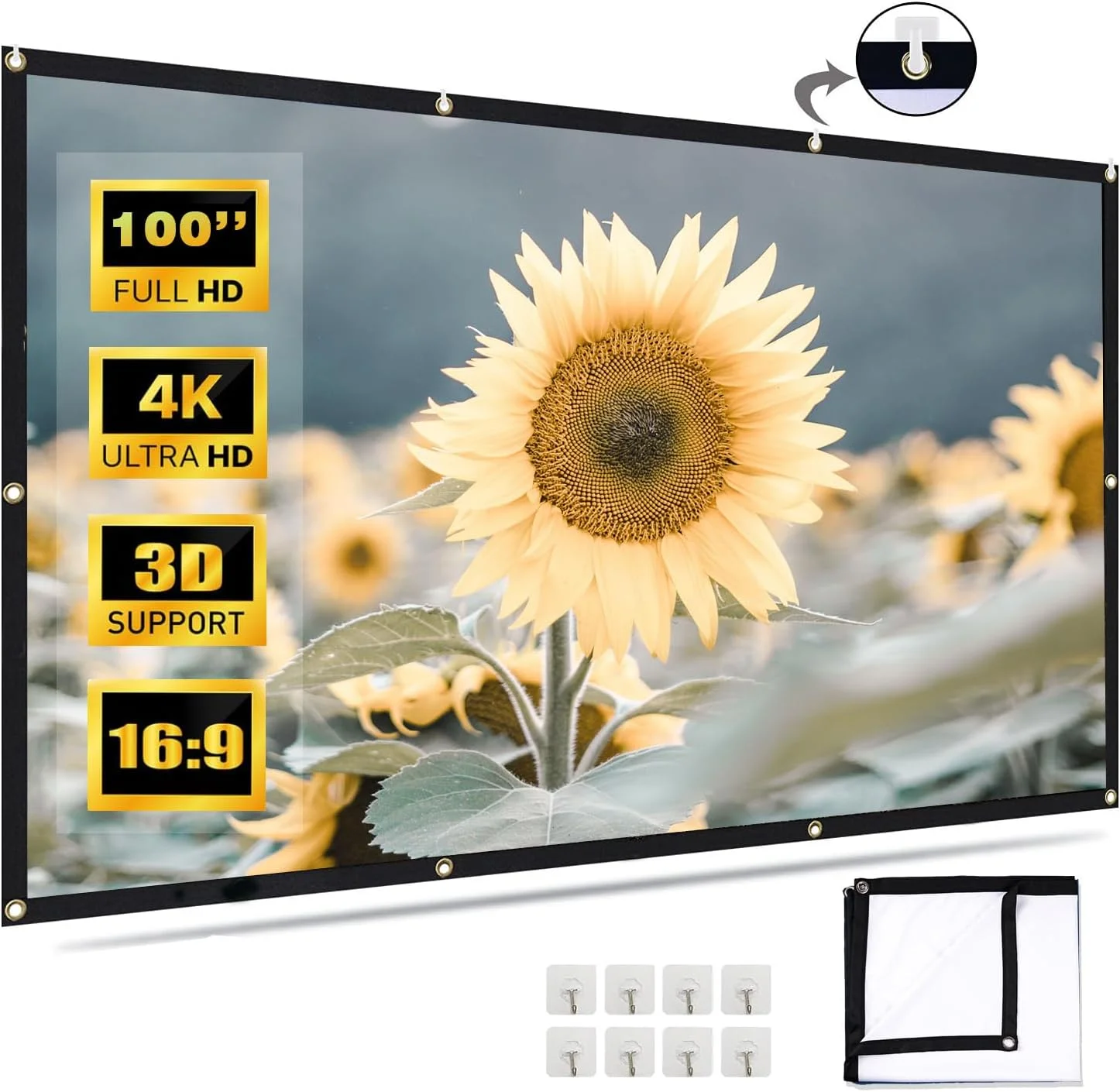 پرده نمایش پروژکتور VenirCool، پرده ضخیم تاشو ضد آب، نمایش دو طرفه ضد چروک برای پروژکتورها، مهمانی، سینمای خانگی پرده نمایش پروژکتور VenirCool، پرده ضخیم تاشو ضد آب، نمایش دو طرفه ضد چروک برای پروژکتورها، مهمانی، سینمای خانگی