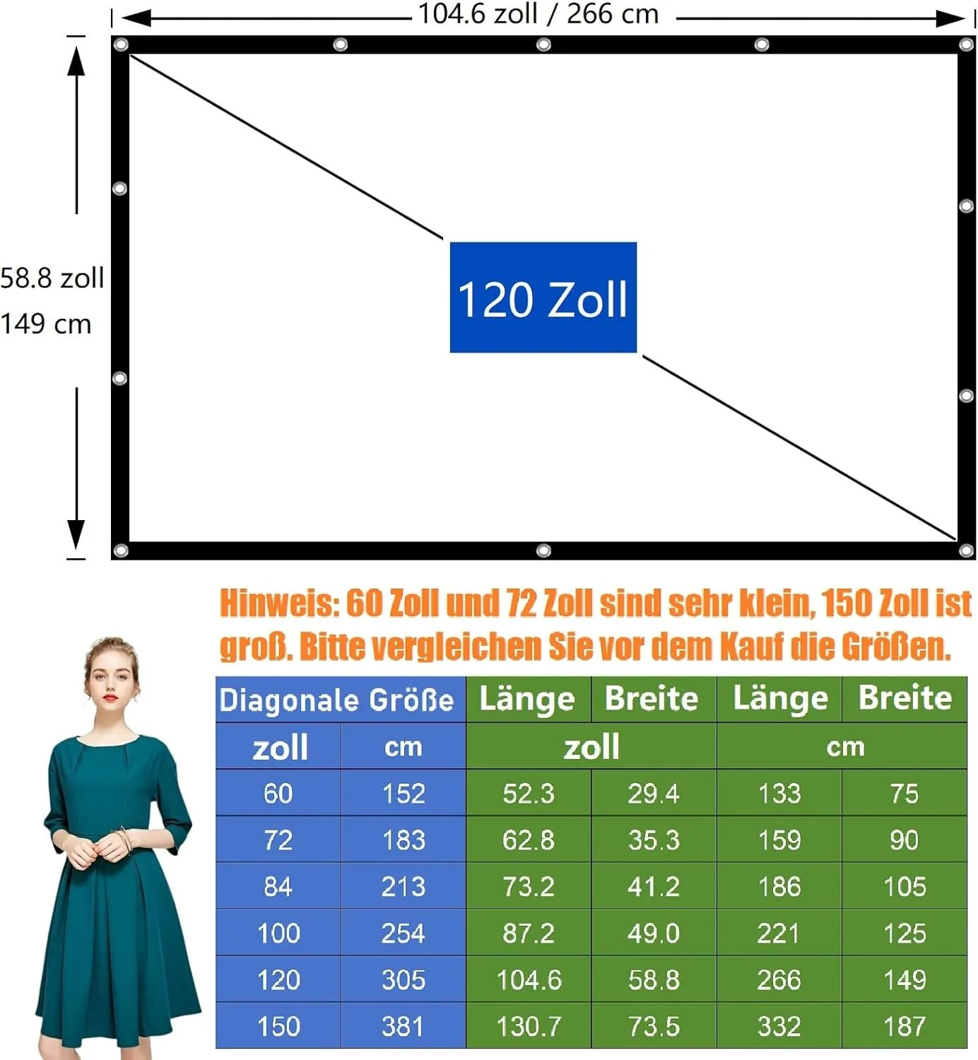 پرده نمایش پروژکتور VerCorkin با پس زمینه مشکی، قابل حمل برای استفاده در فضای باز و داخل خانه، صفحه نمایش فیلم 16:9 تاشو مناسب برای سینمای خانگی، دفتر کار و فیلم های فضای باز (120 اینچ)