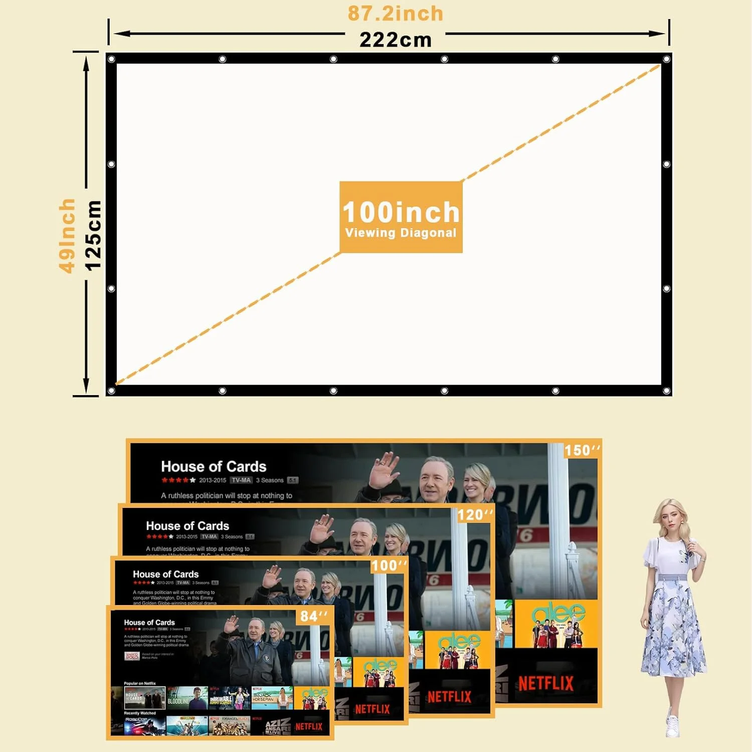 پرده نمایش پروژکتور VenirCool، پرده ضخیم تاشو ضد آب، نمایش دو طرفه ضد چروک برای پروژکتورها، مهمانی، سینمای خانگی