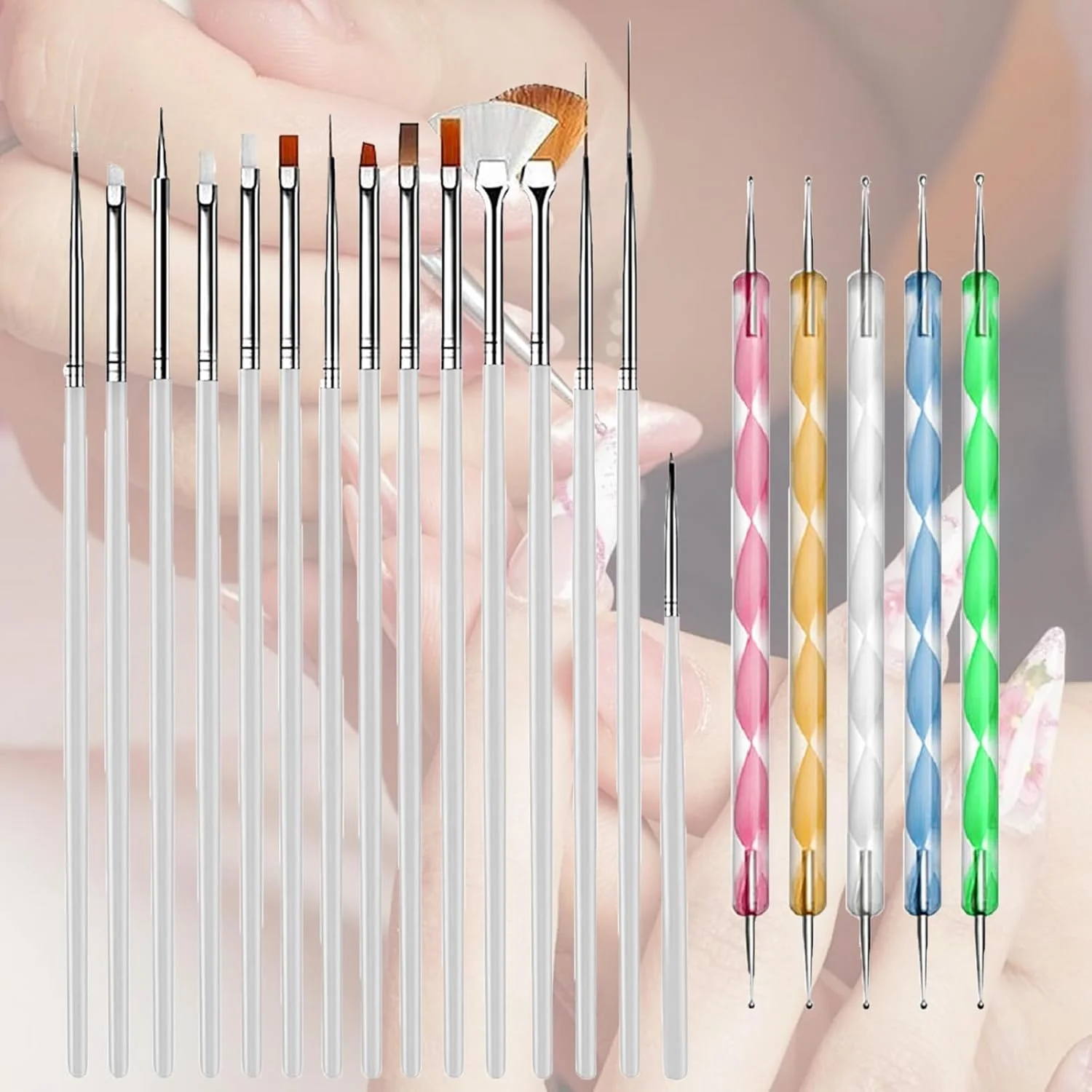 20 عدد ابزار طراحی ناخن، کیت 15 عددی برس طراحی ناخن به همراه 5 عدد قلم نقطه گذاری ناخن 20 عدد ابزار طراحی ناخن، کیت 15 عددی برس طراحی ناخن به همراه 5 عدد قلم نقطه گذاری ناخن