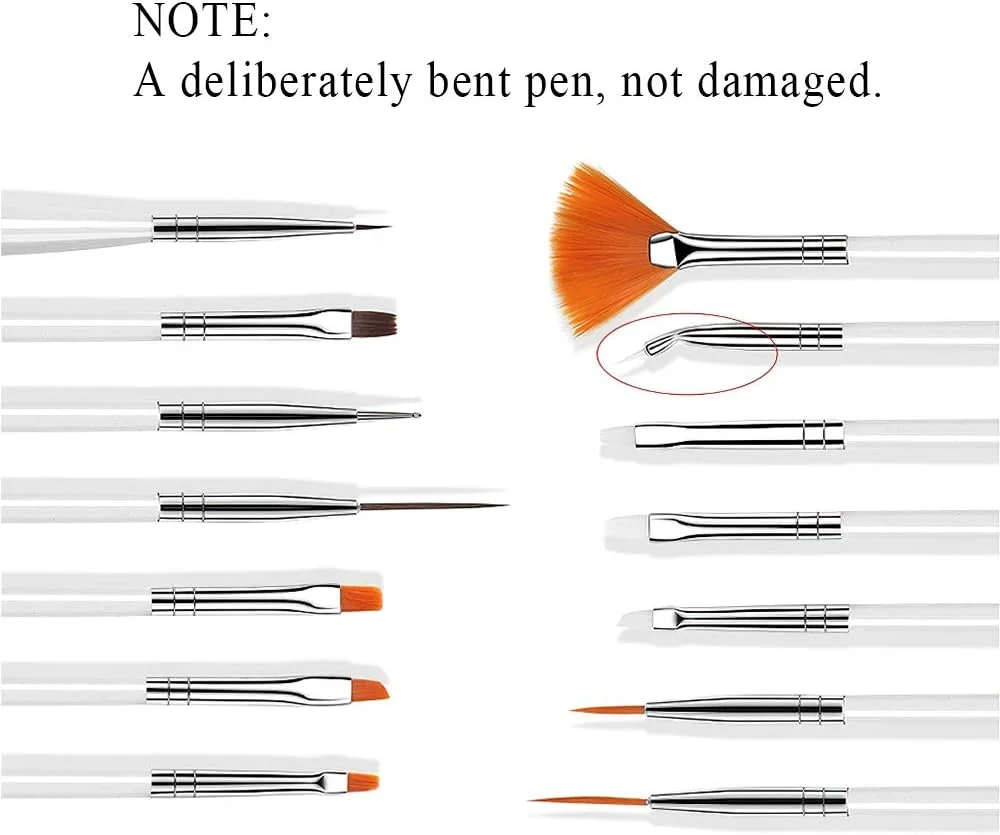 مجموعه ابزار طراحی ناخن AUOCATTAIL شامل 15 عدد قلم موی طراحی، 5 عدد قلم نقطه گذاری دو طرفه و یک پالت رزینی با لبه طلایی، لوازم جانبی طراحی ناخن، سفید