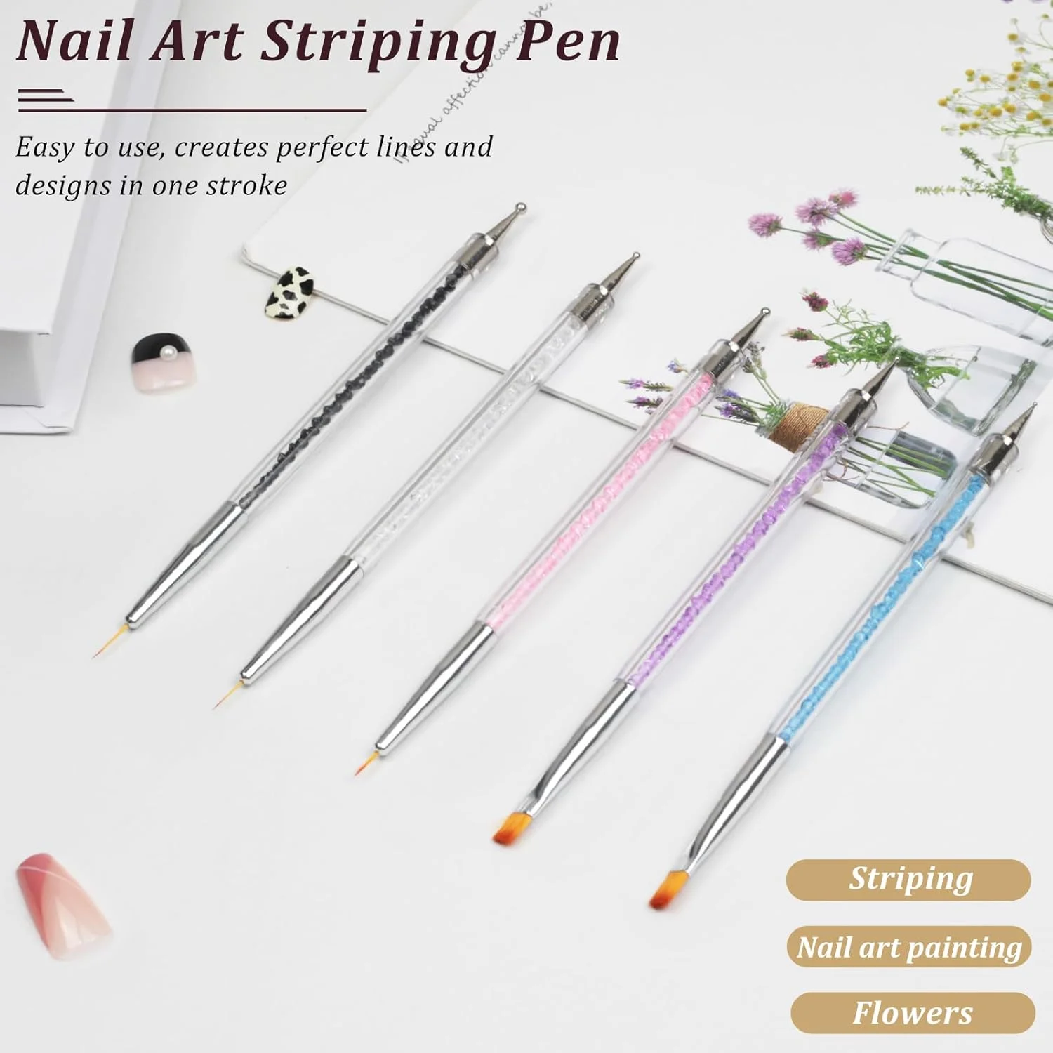 ست 5 عددی قلم های طراحی ناخن دو طرفه و قلم های نقطه گذاری - ست قلم موی طراحی ژل UV برای مانیکور، طراحی اکریلیک و ابزار طراحی ناخن - مناسب استفاده حرفه ای و شخصی ست 5 عددی قلم های طراحی ناخن دو طرفه و قلم های نقطه گذاری - ست قلم موی طراحی ژل UV برای مانیکور، طراحی اکریلیک و ابزار طراحی ناخن - مناسب استفاده حرفه ای و شخصی