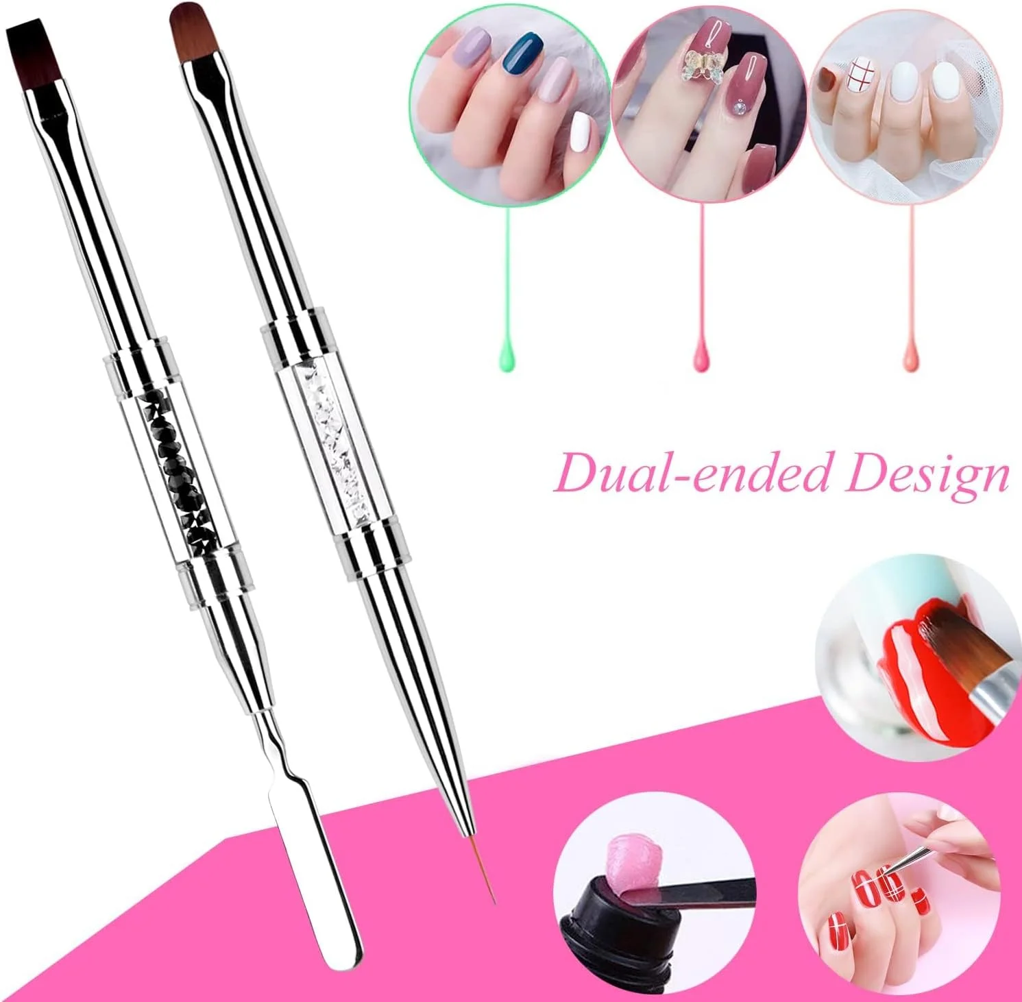 ست قلم طراحی ناخن آزونه 2 عددی، قلم طراحی ناخن دو طرفه، ست قلم ژل ناخن UV، ابزار مانیکور حرفه ای، قلم لاک ژل، قلم طراحی خط ناخن