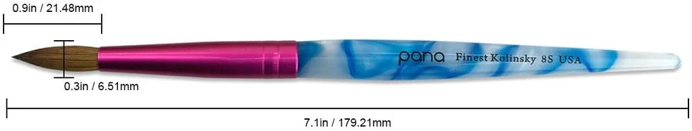 قلم موی کاشت ناخن آکرلیک موی کولینسکی پانا یو اس ای، دسته سفید-گردابی-آبی با صورتی قلم موی کاشت ناخن آکرلیک موی کولینسکی پانا یو اس ای، دسته سفید-گردابی-آبی با صورتی