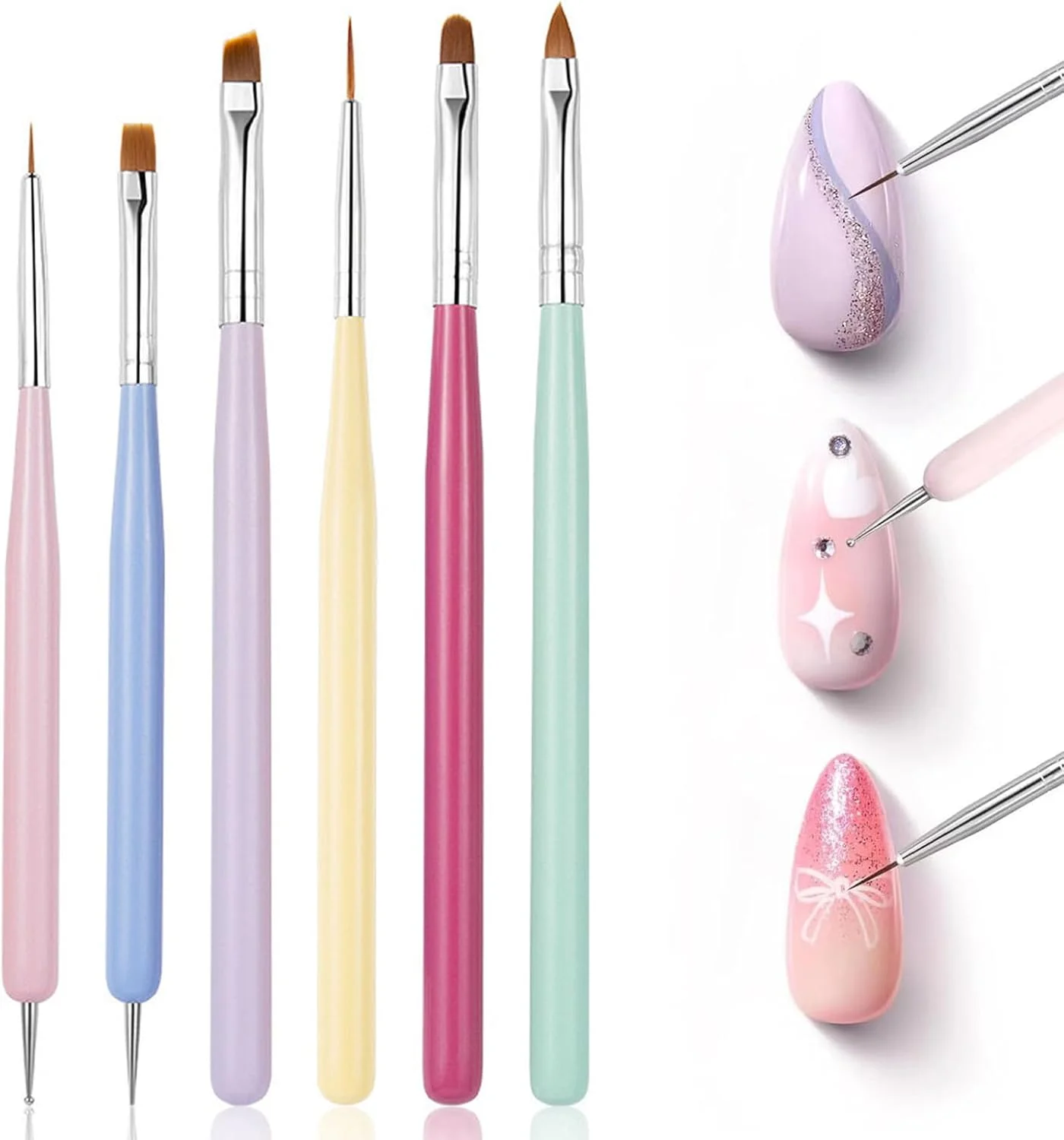 ست 6 عددی قلم موی اکریلیک ناخن برای لوازم طراحی ناخن، قلم موی لاک ناخن با ابزار نقطه گذاری تخت، خط زن، ست قلم موی جزئیات برای طراحی خطوط، نقطه، چسب زدن، اکلیل اکریلیک، لایه پایه و رویه برای زنان و دختران ست 6 عددی قلم موی اکریلیک ناخن برای لوازم طراحی ناخن، قلم موی لاک ناخن با ابزار نقطه گذاری تخت، خط زن، ست قلم موی جزئیات برای طراحی خطوط، نقطه، چسب زدن، اکلیل اکریلیک، لایه پایه و رویه برای زنان و دختران