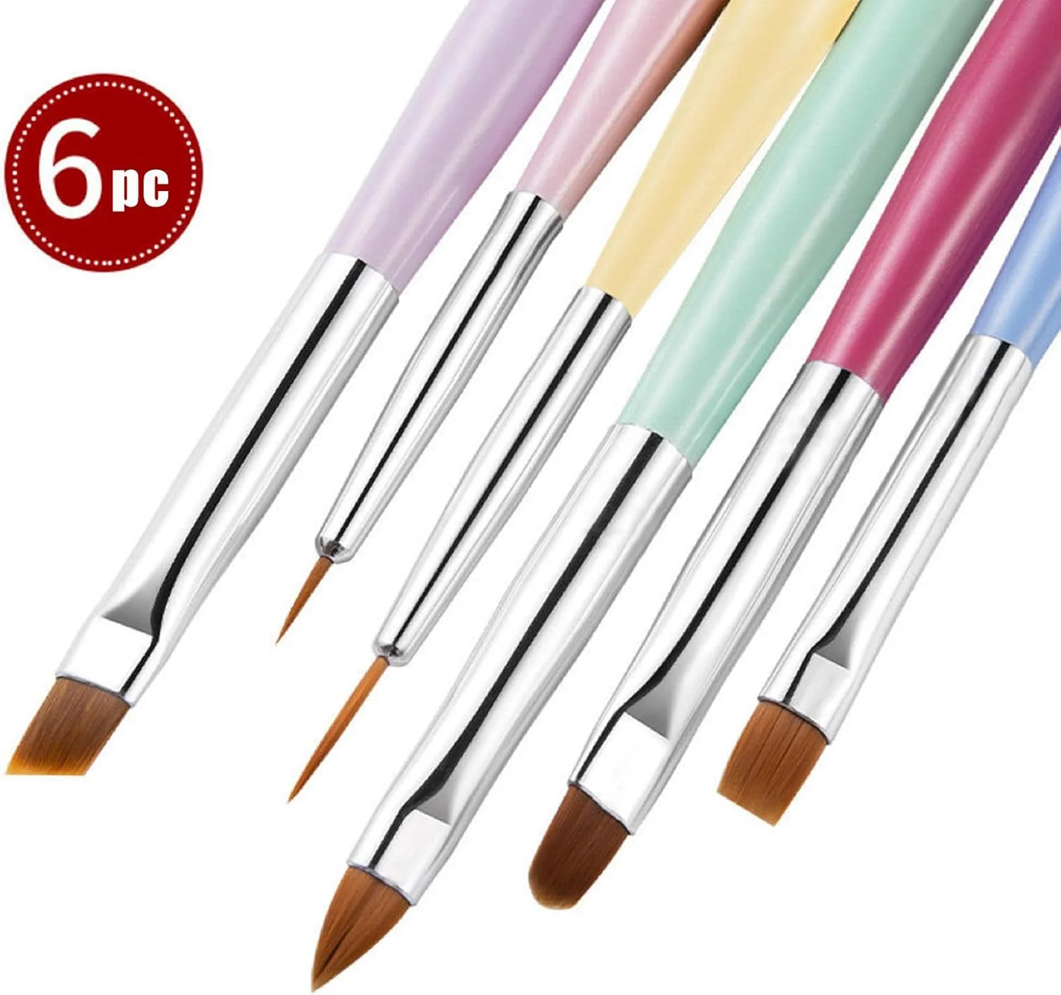 ست 6 عددی قلم موی اکریلیک ناخن برای لوازم طراحی ناخن، قلم موی لاک ناخن با ابزار نقطه گذاری تخت، خط زن، ست قلم موی جزئیات برای طراحی خطوط، نقطه، چسب زدن، اکلیل اکریلیک، لایه پایه و رویه برای زنان و دختران