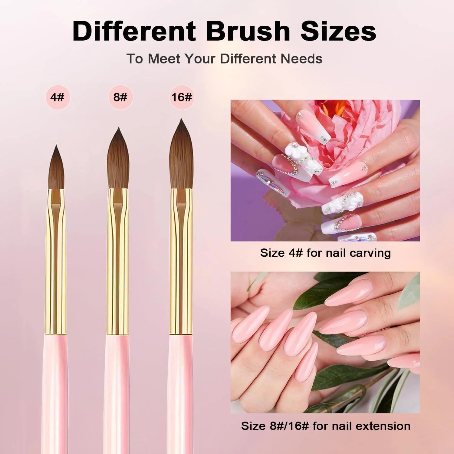 ست 3 عددی قلم موی کاشت ناخن اکریلیک، سایز 4/8/16، قلم موهای حرفه ای برای استفاده از اکریلیک، قلم موی پودر اکریلیک برای طراحی و اکستنشن ناخن و حکاکی سه بعدی، قلم موی نایلونی 3A+ برای استفاده در خانه ست 3 عددی قلم موی کاشت ناخن اکریلیک، سایز 4/8/16، قلم موهای حرفه ای برای استفاده از اکریلیک، قلم موی پودر اکریلیک برای طراحی و اکستنشن ناخن و حکاکی سه بعدی، قلم موی نایلونی 3A+ برای استفاده در خانه